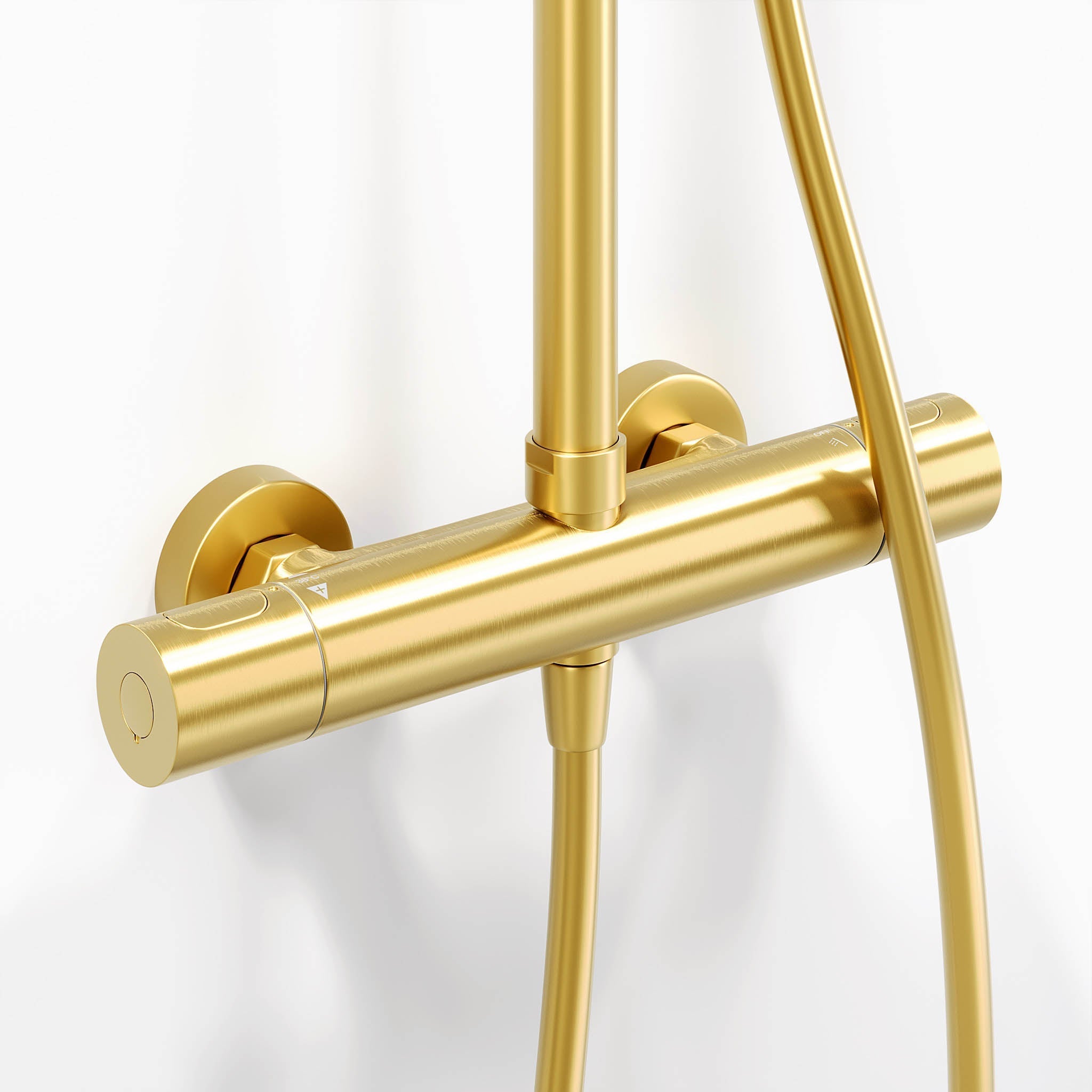 Takduschset med termostatblandare 150mm C/C - Ø250 mm takdusch, handdusch - borstad mässing - Dragør - Duschsystem - Shower system with thermostatic mixer 150mm C/C - Ø250 mm overhead shower, hand shower - brushed brass - Dragør - MASTERSTORE - 8595677133370 - Showersystem - 31 - 120 - 05 - 70 - 00 - 8595677133370 - 