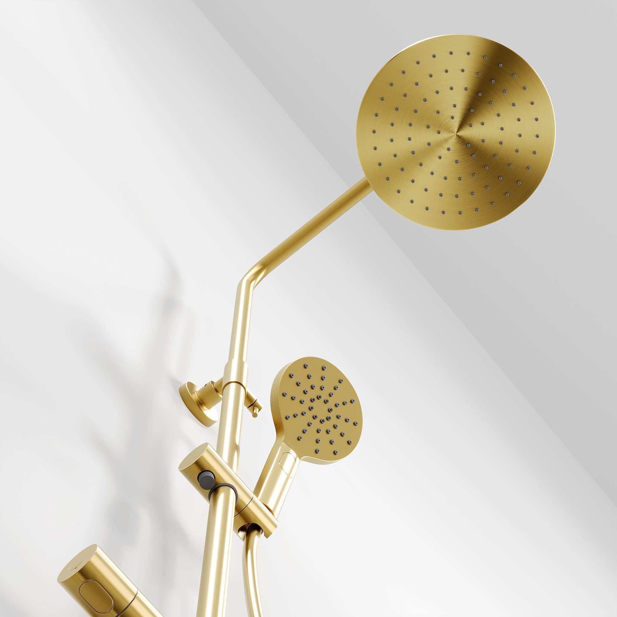 Takduschset med termostatblandare 150mm C/C - Ø250 mm takdusch, handdusch - borstad mässing - Dragør - Duschsystem - Shower system with thermostatic mixer 150mm C/C - Ø250 mm overhead shower, hand shower - brushed brass - Dragør - MASTERSTORE - 8595677133370 - Showersystem - 31 - 120 - 05 - 70 - 00 - 8595677133370 - 