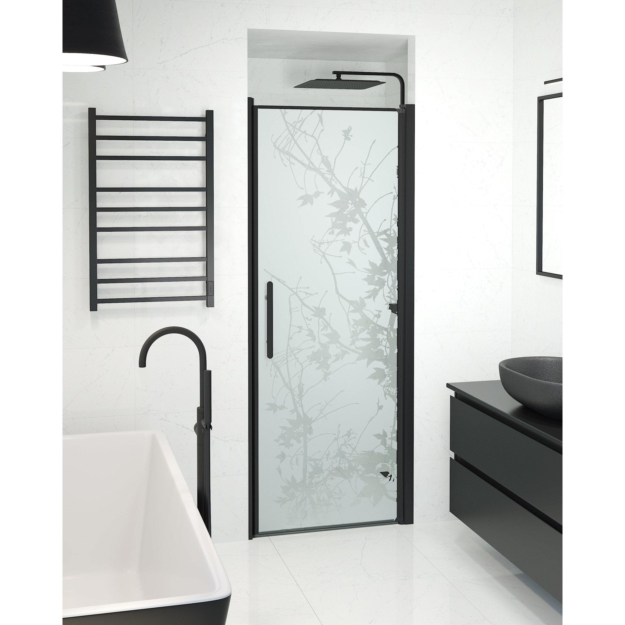 Nischdusch 80x198 cm - 6 mm frostad dekor nanoglas - svart profil - Vänern - Duschdörrar - Niche - Decor, Shower Enclosure Set - Code, Decor/Black - 80 cm - MASTERSTORE - 8595677139129 - Shower Enclosure Set - Code - 38 - 080 - 00 - 54 - 00 - 8595677139129 - 