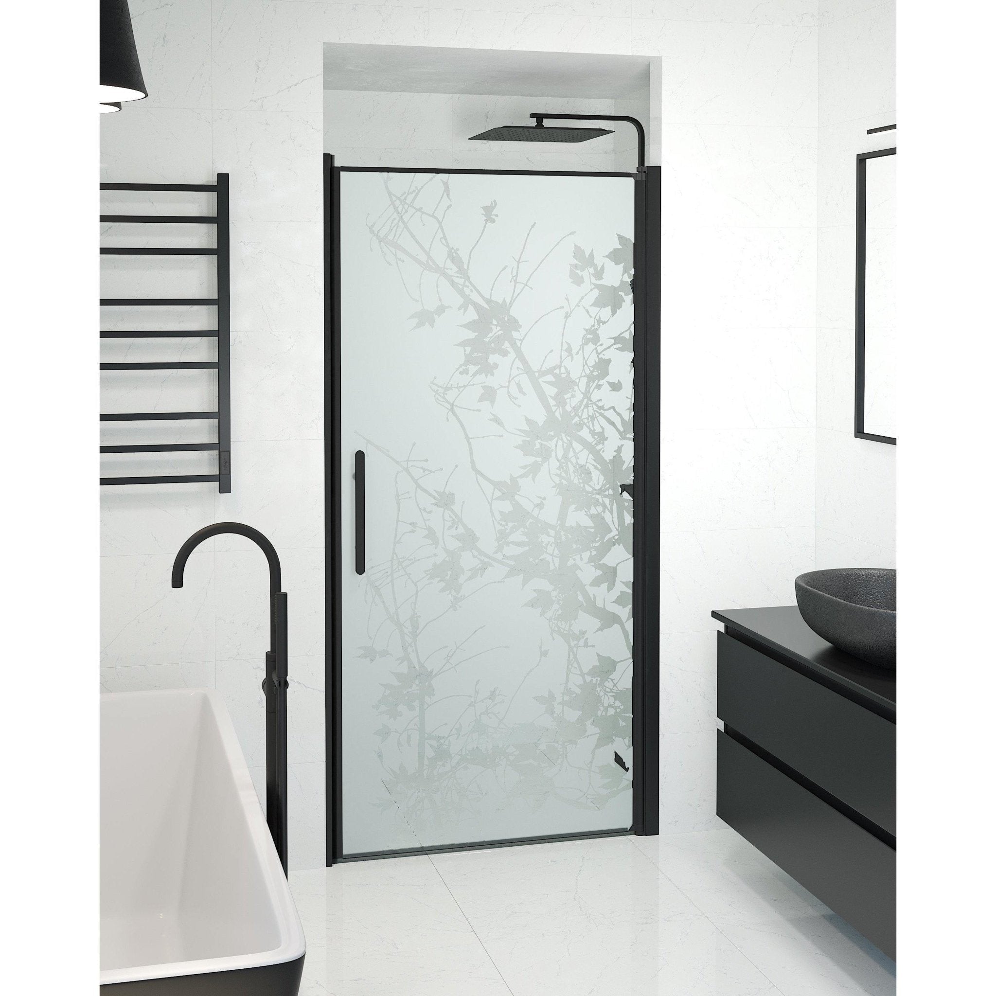 Nischdusch 80x198 cm - 6 mm frostad dekor nanoglas - svart profil - Vänern - Duschdörrar - Niche - Decor, Shower Enclosure Set - Code, Decor/Black - 80 cm - MASTERSTORE - 8595677139129 - Shower Enclosure Set - Code - 38 - 080 - 00 - 54 - 00 - 8595677139129 - 