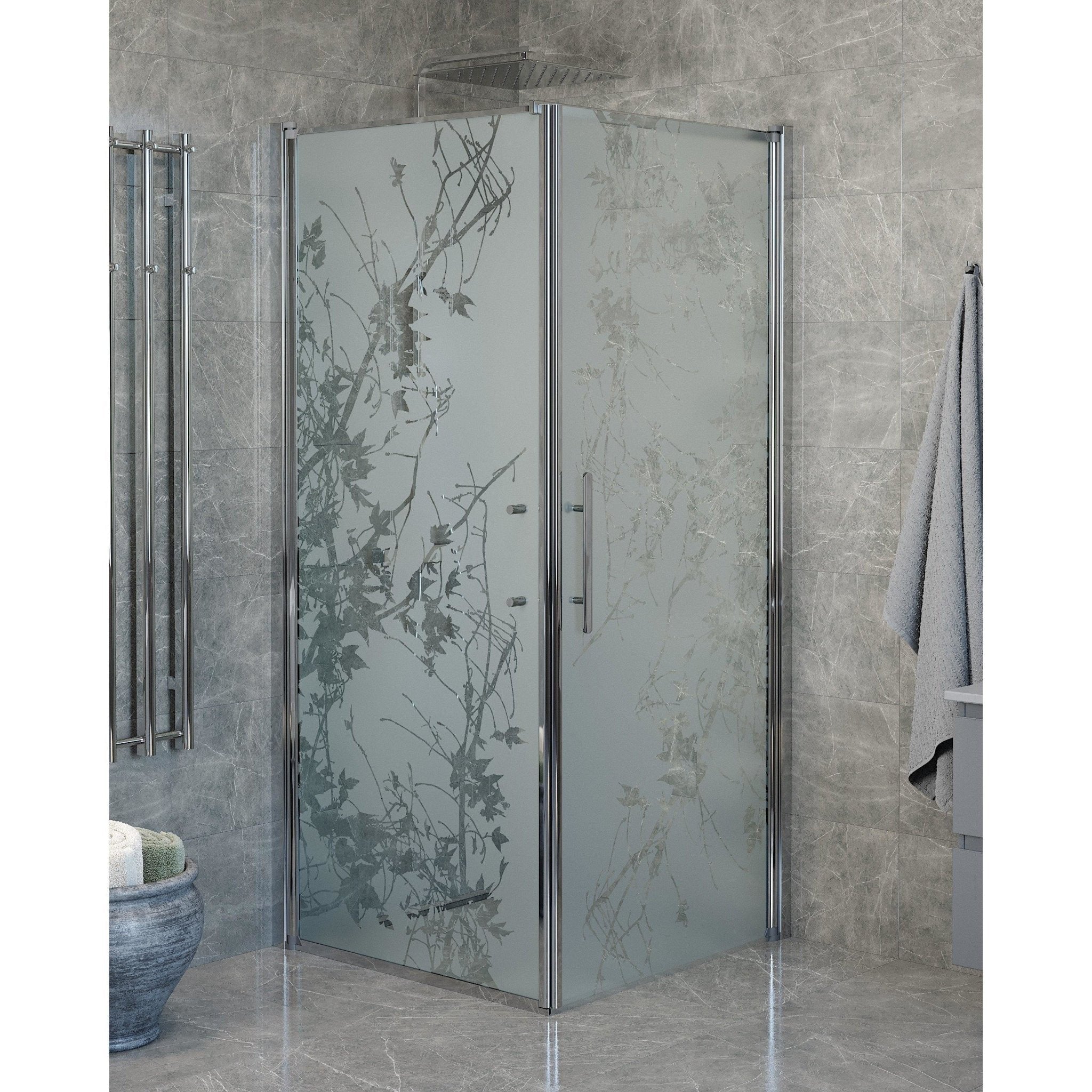 Duschhörna med fast vägg och dörr - 80x80x198 cm - 6 mm frostat dekor nanoglas - kromprofil - Vänern - Duschhörn - Wall + Door - Decor, Shower Enclosure Set - Code, Decor/Chrome - 80 cm - MASTERSTORE - 8595677139822 - Shower Enclosure Set - Code - 40 - 808 - 01 - 54 - 00 - 8595677139822 - 