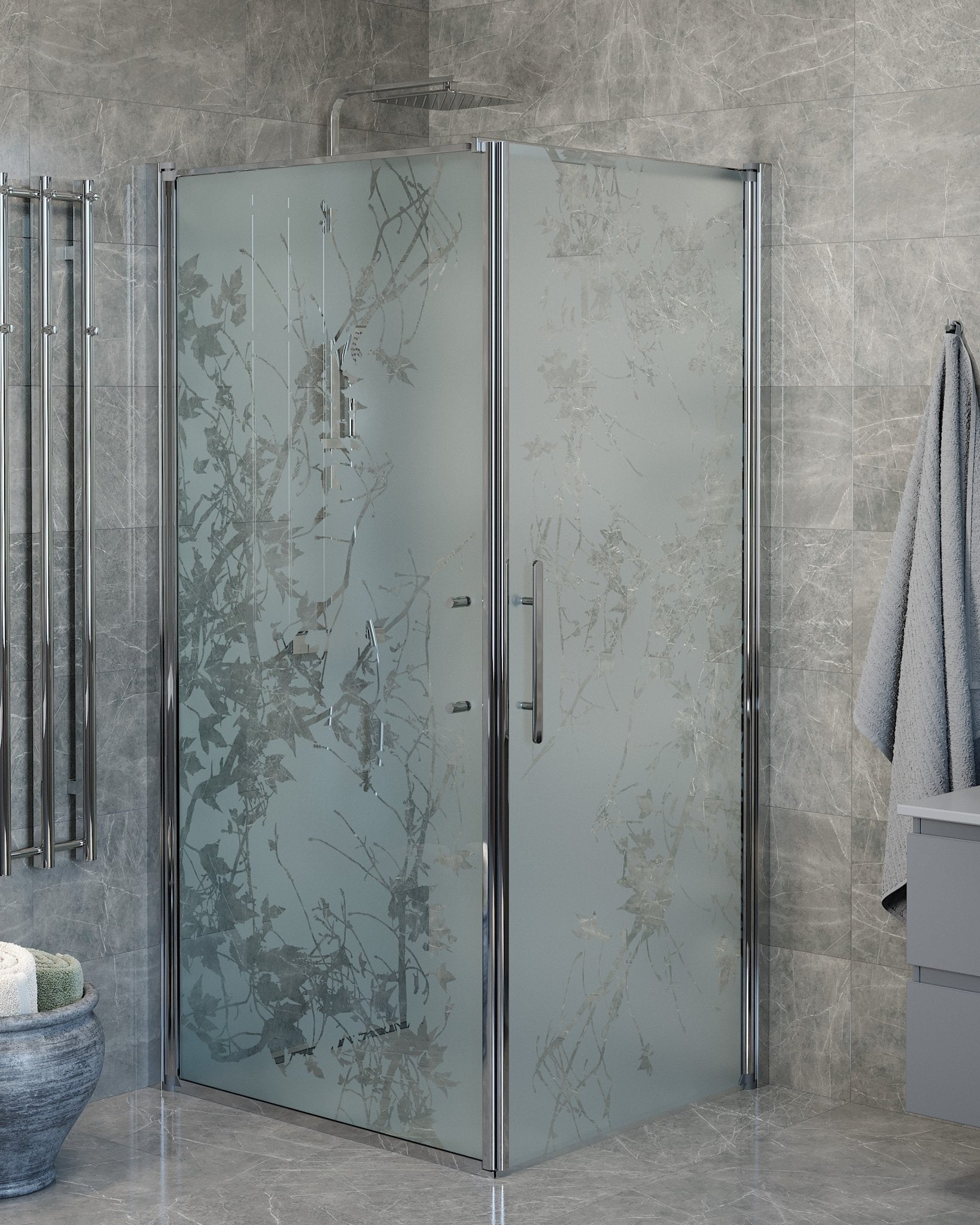 Duschhörna med fast vägg och dörr - 80x80x198 cm - 6 mm frostat dekor nanoglas - kromprofil - Vänern - Duschhörn - Wall + Door - Decor, Shower Enclosure Set - Code, Decor/Chrome - 80 cm - MASTERSTORE - 8595677139822 - Shower Enclosure Set - Code - 40 - 808 - 01 - 54 - 00 - 8595677139822 - 