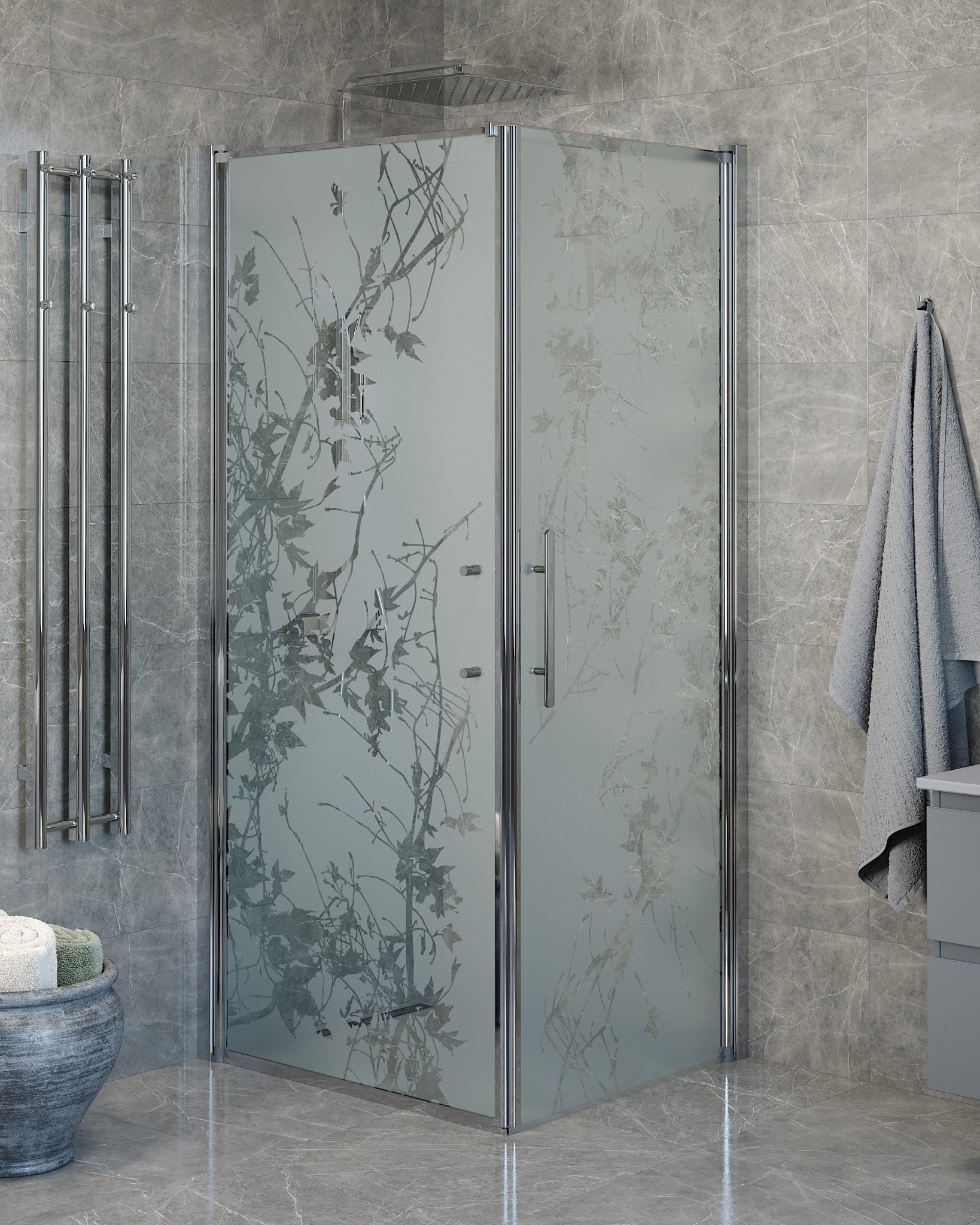 Duschhörna med fast vägg och dörr - 80x80x198 cm - 6 mm frostat dekor nanoglas - kromprofil - Vänern - Duschhörn - Wall + Door - Decor, Shower Enclosure Set - Code, Decor/Chrome - 80 cm - MASTERSTORE - 8595677139822 - Shower Enclosure Set - Code - 40 - 808 - 01 - 54 - 00 - 8595677139822 - 