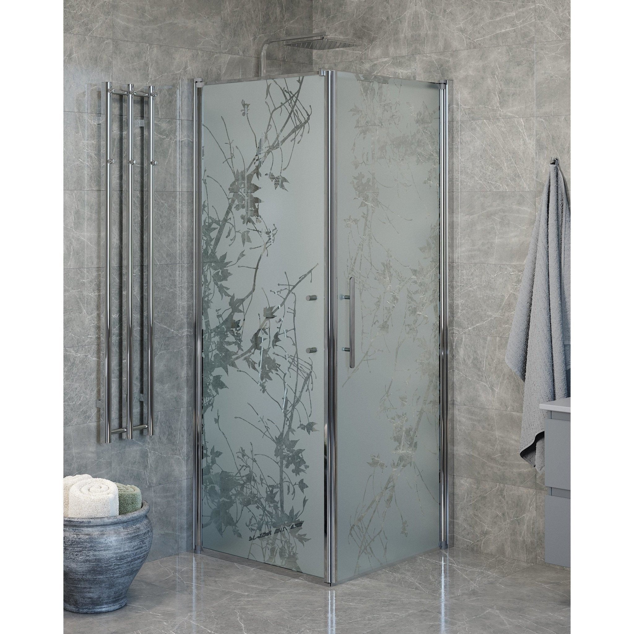 Duschhörna med fast vägg och dörr - 80x80x198 cm - 6 mm frostat dekor nanoglas - kromprofil - Vänern - Duschhörn - Wall + Door - Decor, Shower Enclosure Set - Code, Decor/Chrome - 80 cm - MASTERSTORE - 8595677139822 - Shower Enclosure Set - Code - 40 - 808 - 01 - 54 - 00 - 8595677139822 - 