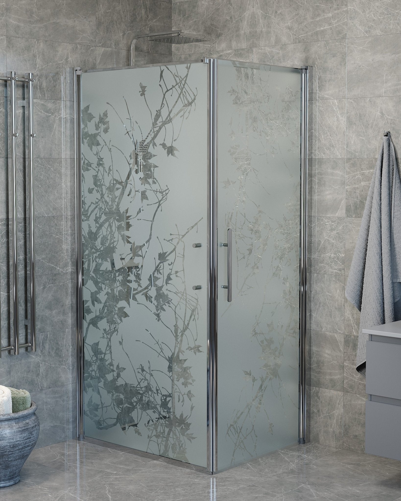 Duschhörna med fast vägg och dörr - 80x80x198 cm - 6 mm frostat dekor nanoglas - kromprofil - Vänern - Duschhörn - Wall + Door - Decor, Shower Enclosure Set - Code, Decor/Chrome - 80 cm - MASTERSTORE - 8595677139822 - Shower Enclosure Set - Code - 40 - 808 - 01 - 54 - 00 - 8595677139822 - 
