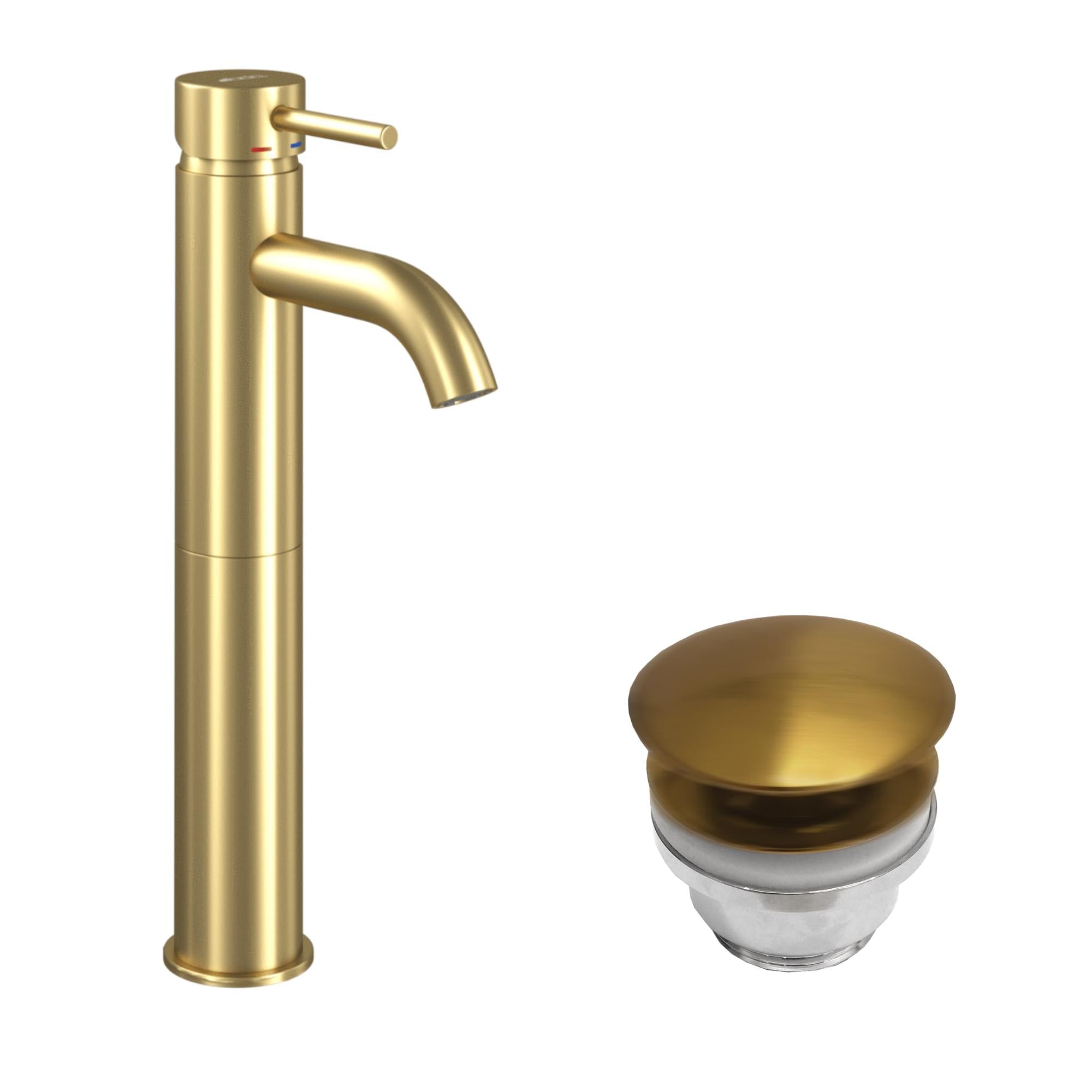 Rund tvättställsblandare 29 cm - hög modell - med bottenventil (set) - blank mässing - Dragør - Tvättställsblandare - Dragør, Mixer Set - Code, Brass Shiny - 5 cm - MASTERSTORE - 8595677141313 - Mixer Set - Code - 48 - 005 - 00 - 64 - 30 - 8595677141313 - 