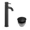 Rund tvättställsblandare 29 cm – hög modell – med bottenventil (set) – matt svart – Dragør