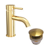 Rund tvättställsblandare 15,7 cm – med bottenventil (set) – Polerad mässing – Dragør