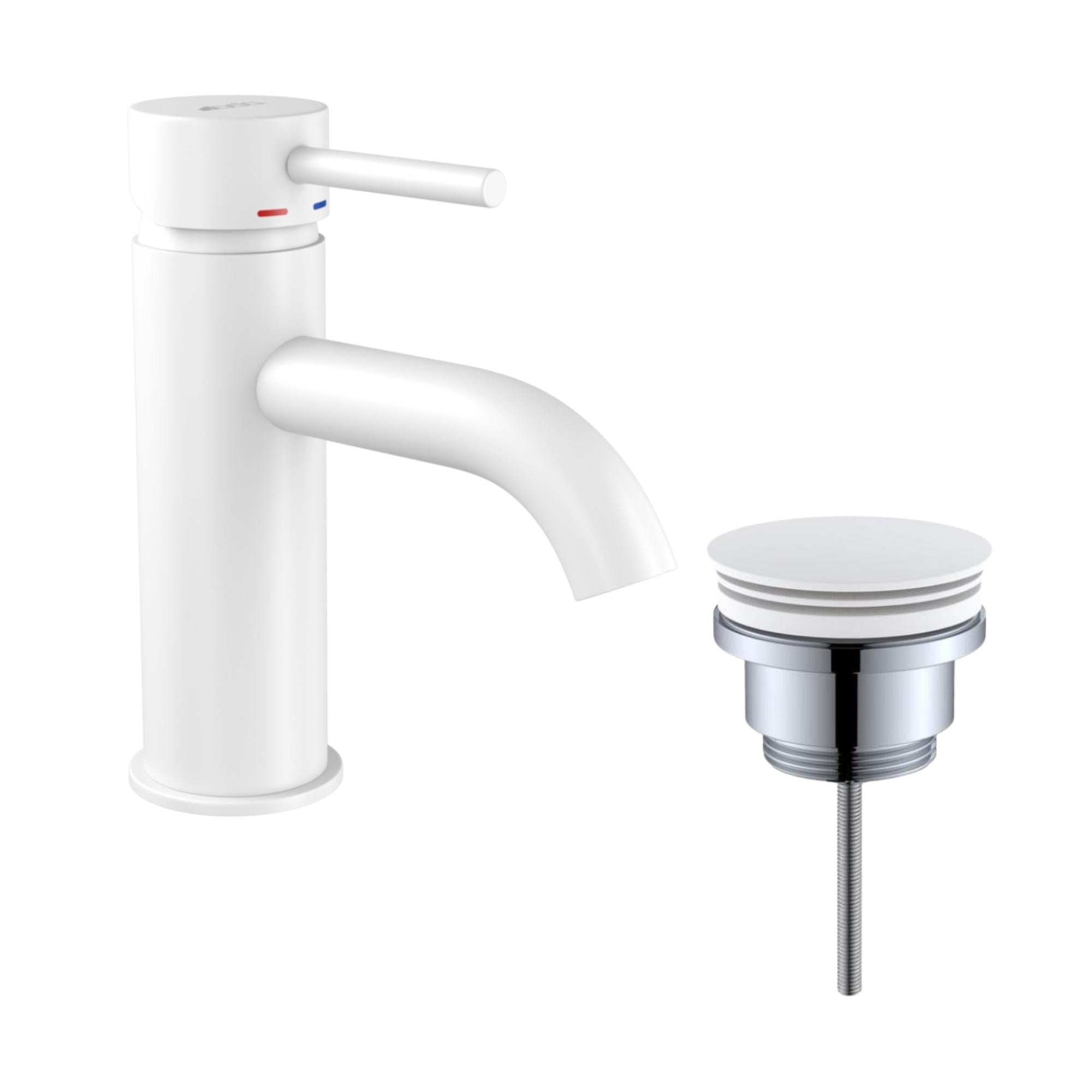 Rund tvättställsblandare 15,7 cm - med bottenventil (set) - mattvit - Dragør - Tvättställsblandare - Dragør, Mixer Set - Code, White Mat - 5 cm - MASTERSTORE - 8595677141382 - Mixer Set - Code - 48 - 005 - 01 - 01 - 30 - 8595677141382 - 