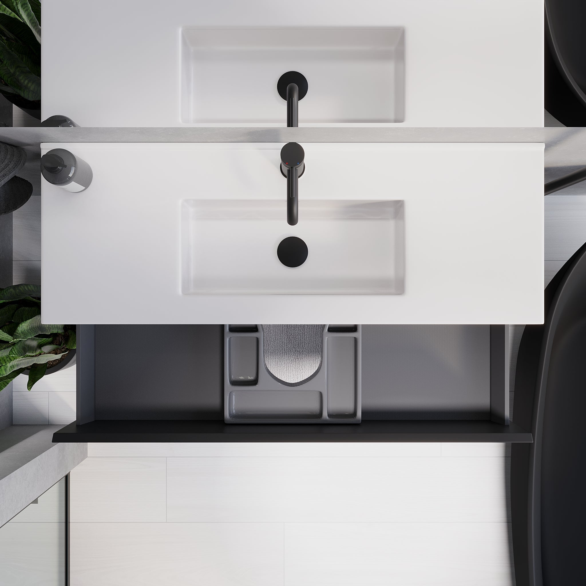 Badrumsmöbel med klassiska integrerade fronter - SLIM - 60x36x57 cm - mattsvart - vitt porslinstvättställ - Sandshamn - Tvättställsskåp - Sandshamn, Furniture Set - Code, Black Mat - 60 cm - MASTERSTORE - 8595677150919 - Furniture Set - Code - 73 - 060 - 70 - 02 - 30 - 8595677150919 - 