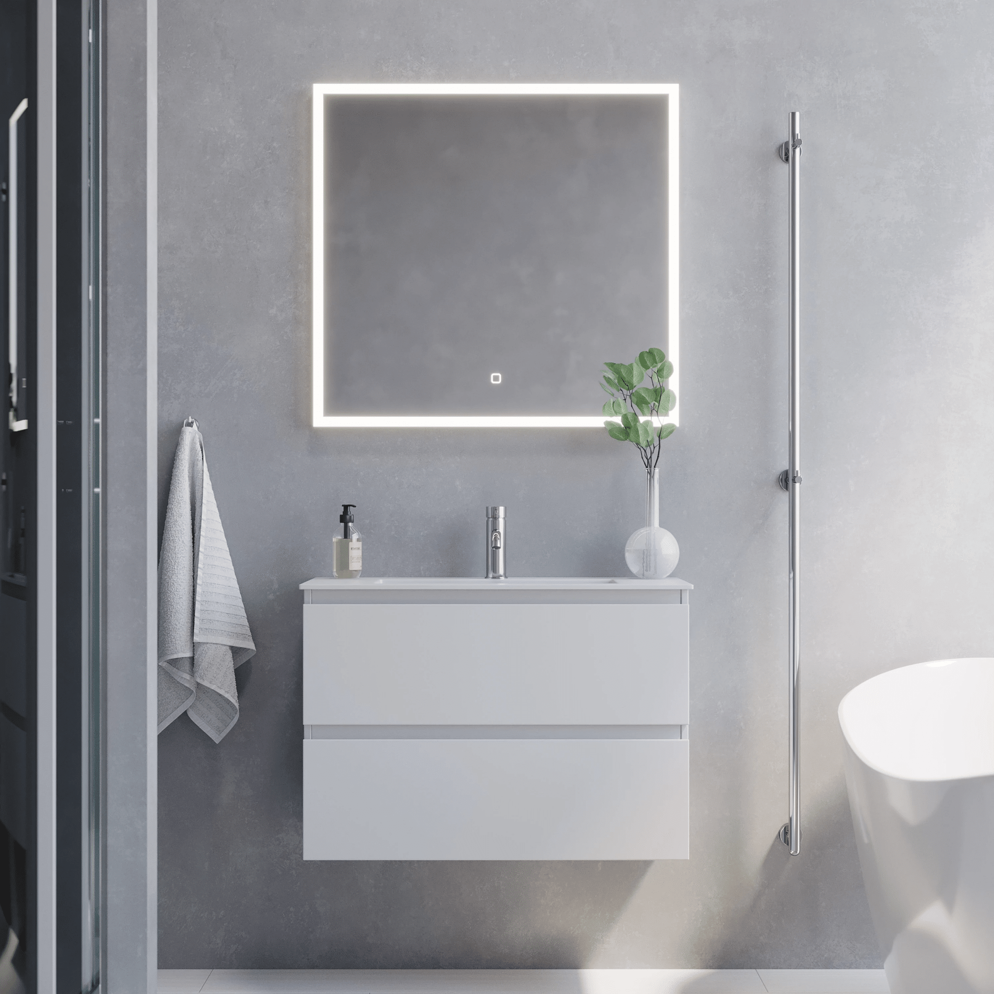 Badrumsmöbel med klassiska integrerade fronter - SLIM - 80x36x57 cm - mattvit - vitt porslinstvättställ - Sandshamn - Tvättställsskåp - Sandshamn, Furniture Set - Code, White Mat - 80 cm - MASTERSTORE - 8595677150933 - Furniture Set - Code - 73 - 080 - 70 - 01 - 30 - 8595677150933 - 