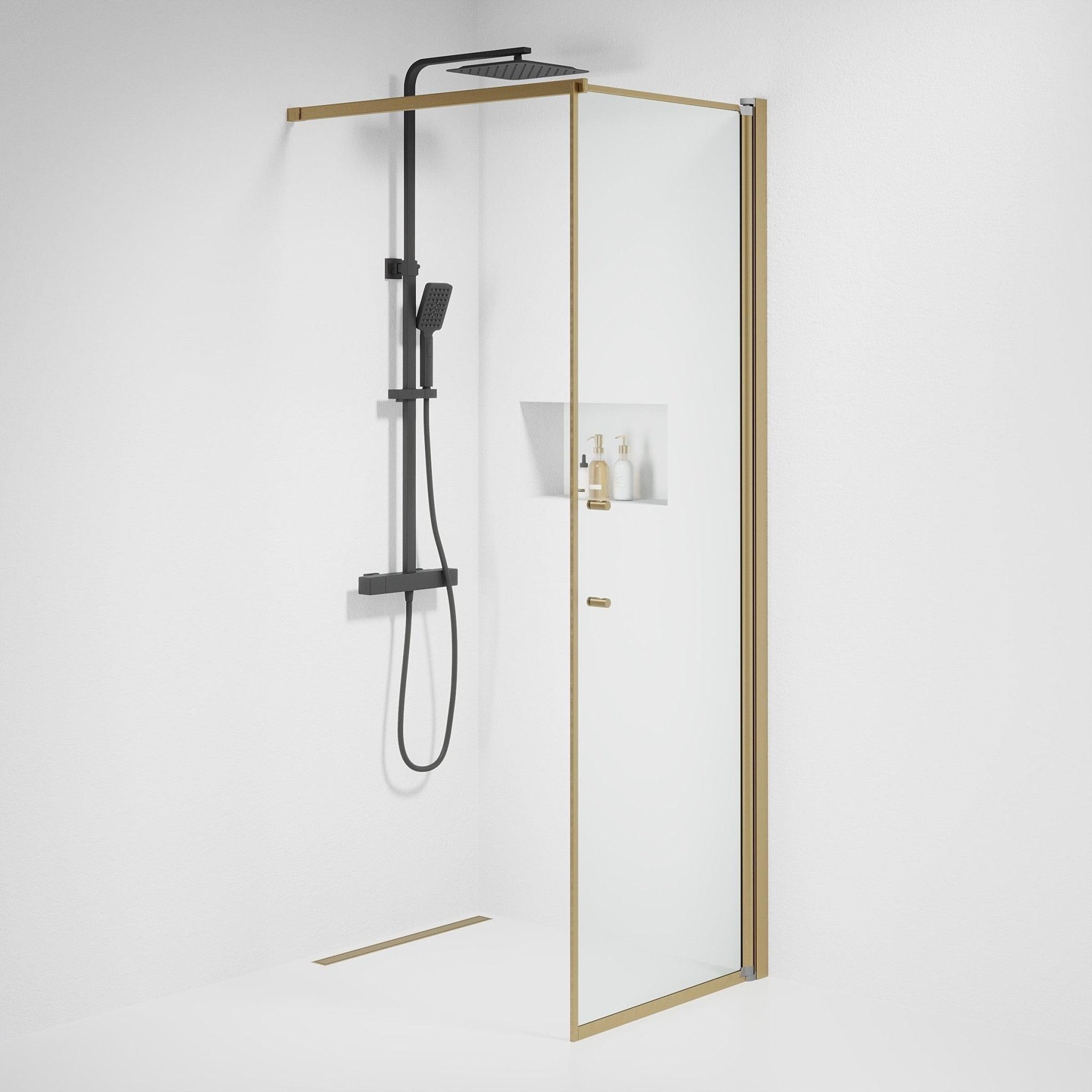 Fast duschvägg med stabiliseringsstag 80x198 cm - 6 mm klart nanoglas - bronsprofil - Vänern - Duschväggar - Square - Clear, Shower Enclosure Set - Code, Clear/Bronze - 80 cm - MASTERSTORE - 8595677155556 - Shower Enclosure Set - Code - 39 - 080 - 70 - 50 - 00 - 8595677155556 - 