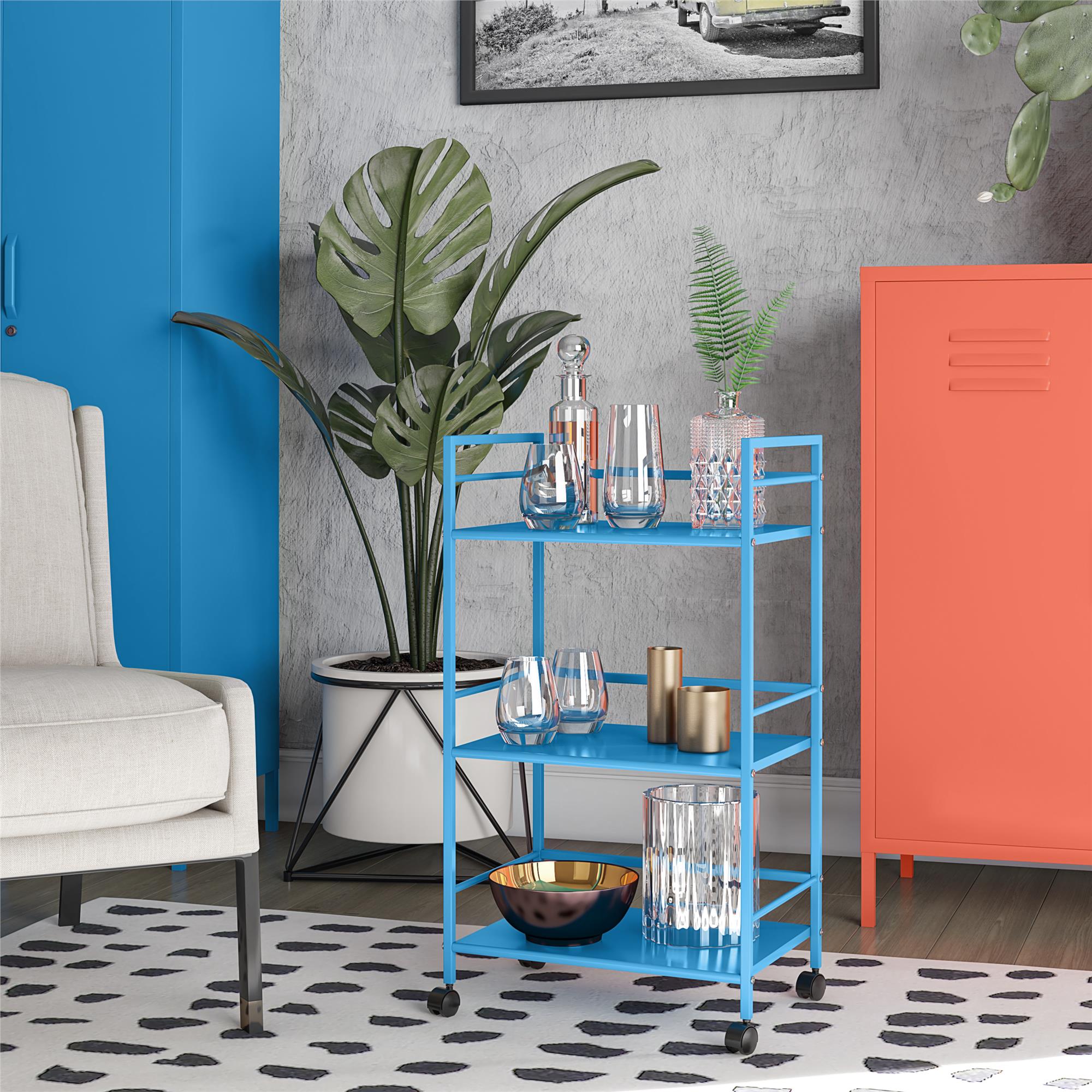 Rullbord - 43x29x77 cm - med 3 hyllplan, i pulverlackerad metall - blå - Cache - Rullbord - Rullbord - 43x29x77 cm - med 3 hyllplan, i pulverlackerad metall - blå - Cache - 
