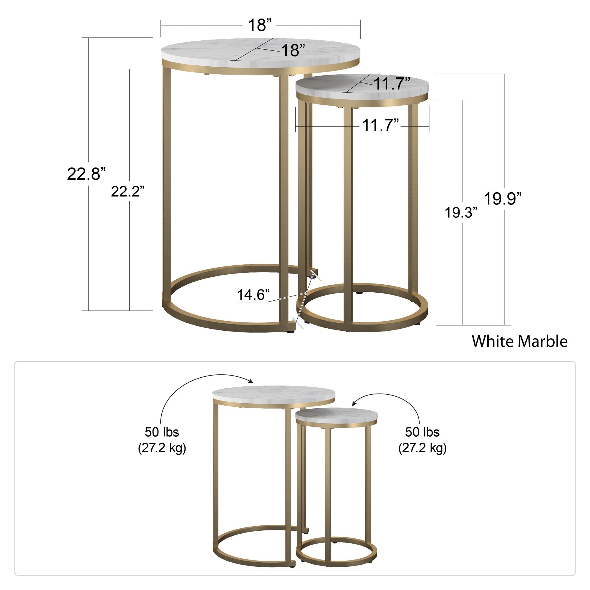 Runda sidobord - Ø46 & Ø30 - 2 stycken med metallben i guldfärg - terrass - Amelia - Sidobord - Runda sidobord - Ø46 & Ø30 - 2 stycken med metallben i guldfärg - terrass - Amelia - 