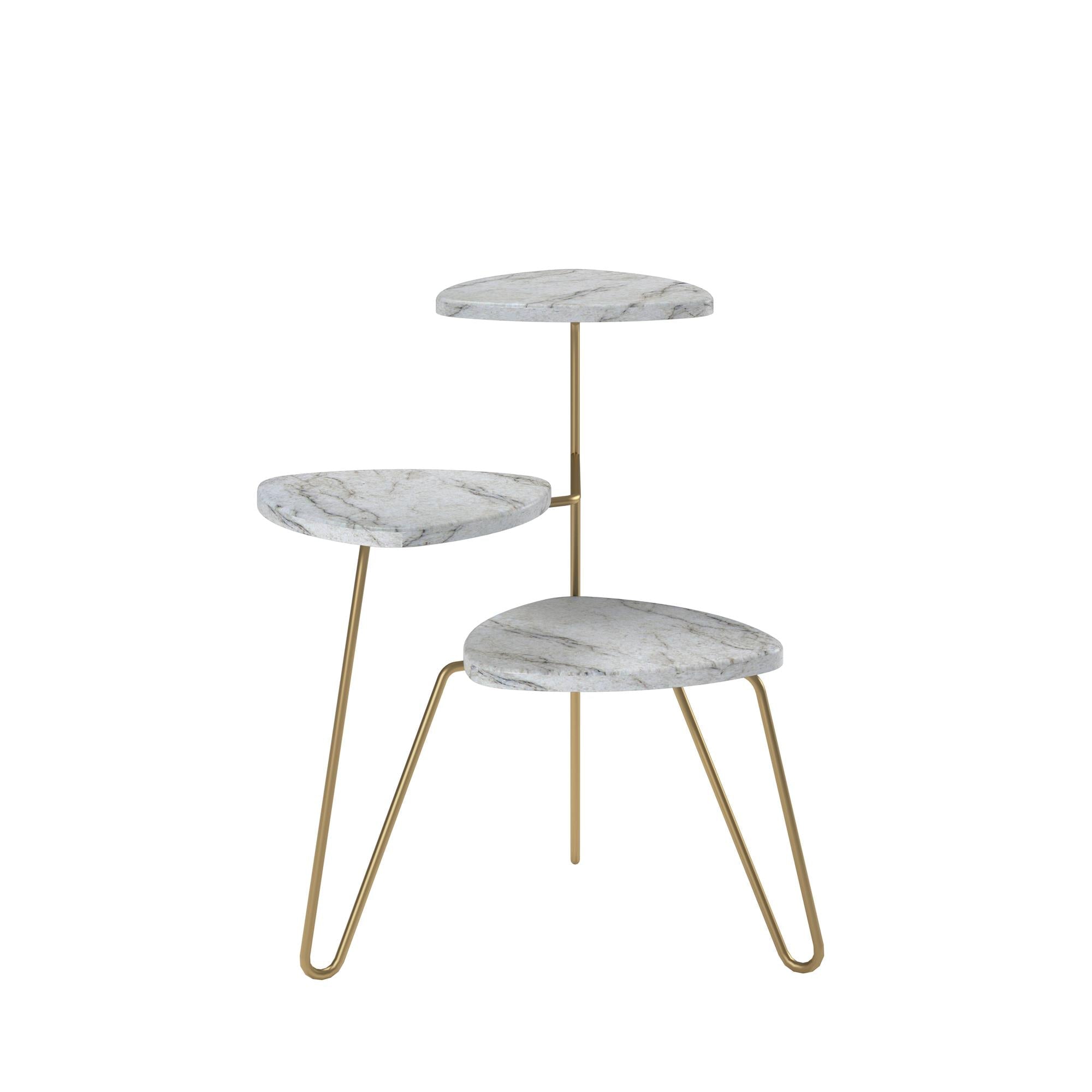 Växtställ - 55x52x64 cm - i vit marmorfinish med 3 hyllplan och guldfärgade hårnålsben - vit - Athena - Växtställ - Växtställ - 55x52x64 cm - i vit marmorfinish med 3 hyllplan och guldfärgade hårnålsben - vit - Athena - 