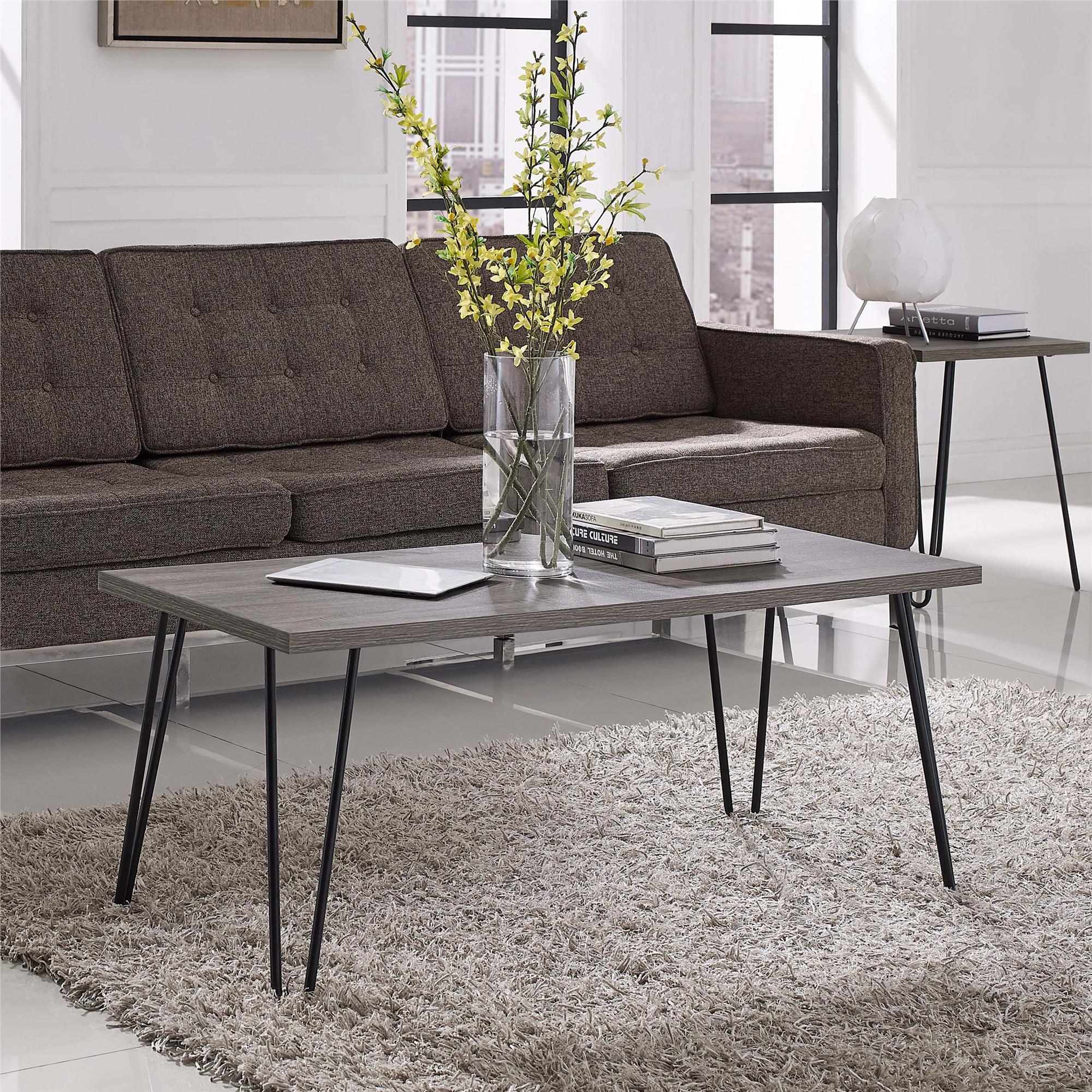 Soffbord - 106x50x45 cm - modern design, med svarta metallben i hårnålsstil - grå - Owen - Soffbord - Soffbord - 106x50x45 cm - modern design, med svarta metallben i hårnålsstil - grå - Owen - 