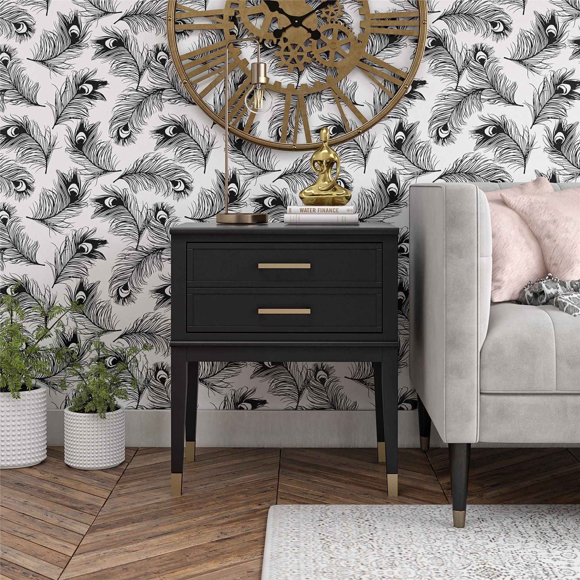 Sängbord - 60x40x71 cm - med 2 lådor, handtag och ben i guldfärg - svart - Westerleigh - Sängbord - Westerleigh Black Nightstand with Spacious Drawer & Modern Gold Handles - MASTERSTORE - 8595677159264 - Nightstands - 3619872COM - 8595677159264 - 