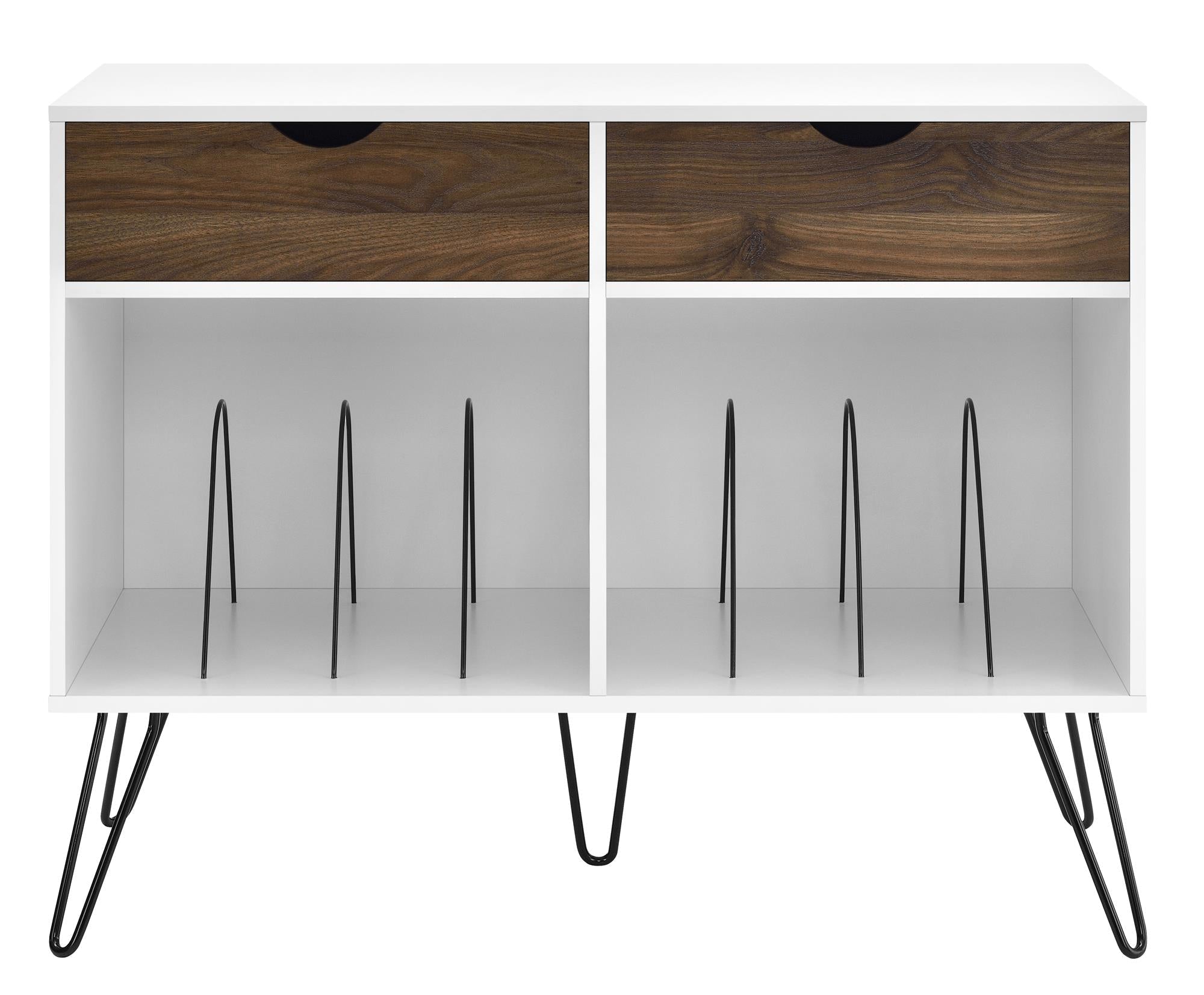 Hyllor - 101x46x81 cm - med 2 lådor med valnötsfinish och 2 fack med avdelare - vit - Concord - Hyllsystem - Hyllor - 101x46x81 cm - med 2 lådor med valnötsfinish och 2 fack med avdelare - vit - Concord - 