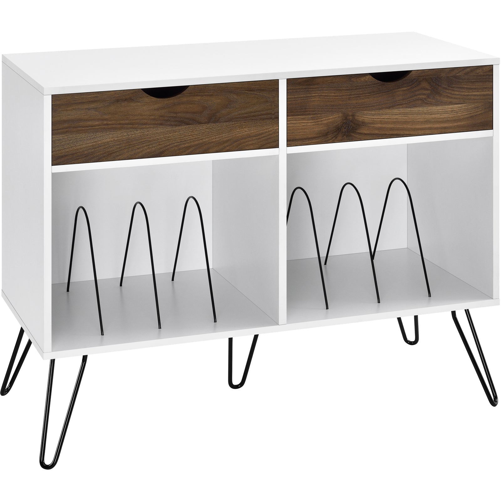 Hyllor - 101x46x81 cm - med 2 lådor med valnötsfinish och 2 fack med avdelare - vit - Concord - Hyllsystem - Hyllor - 101x46x81 cm - med 2 lådor med valnötsfinish och 2 fack med avdelare - vit - Concord - 