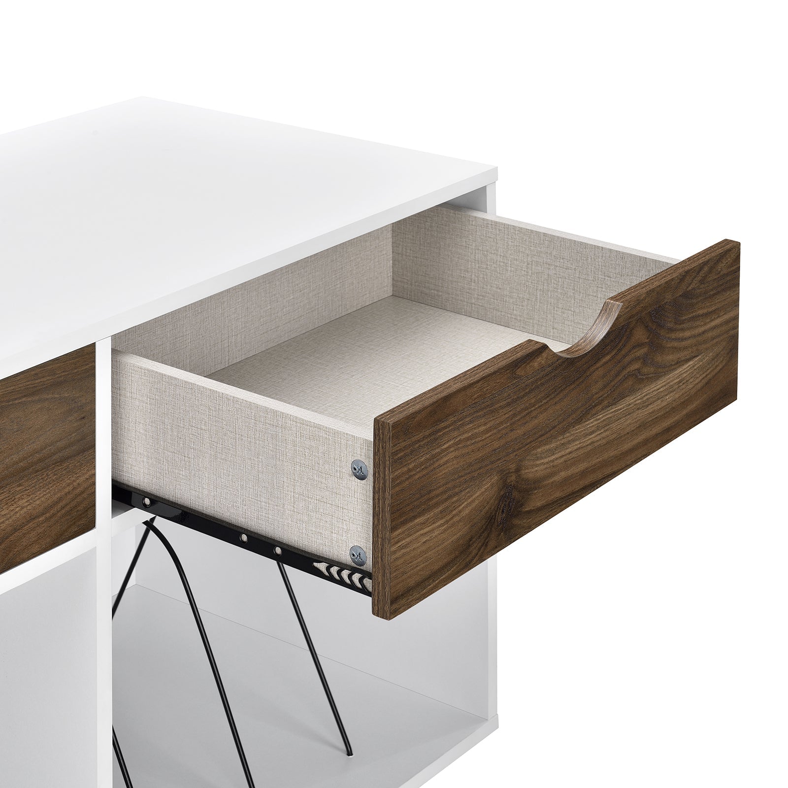 Hyllor - 101x46x81 cm - med 2 lådor med valnötsfinish och 2 fack med avdelare - vit - Concord - Hyllsystem - Concord Reol, hvid - MASTERSTORE - 8595677159493 - Reoler - 1323015COM - 8595677159493 - 
