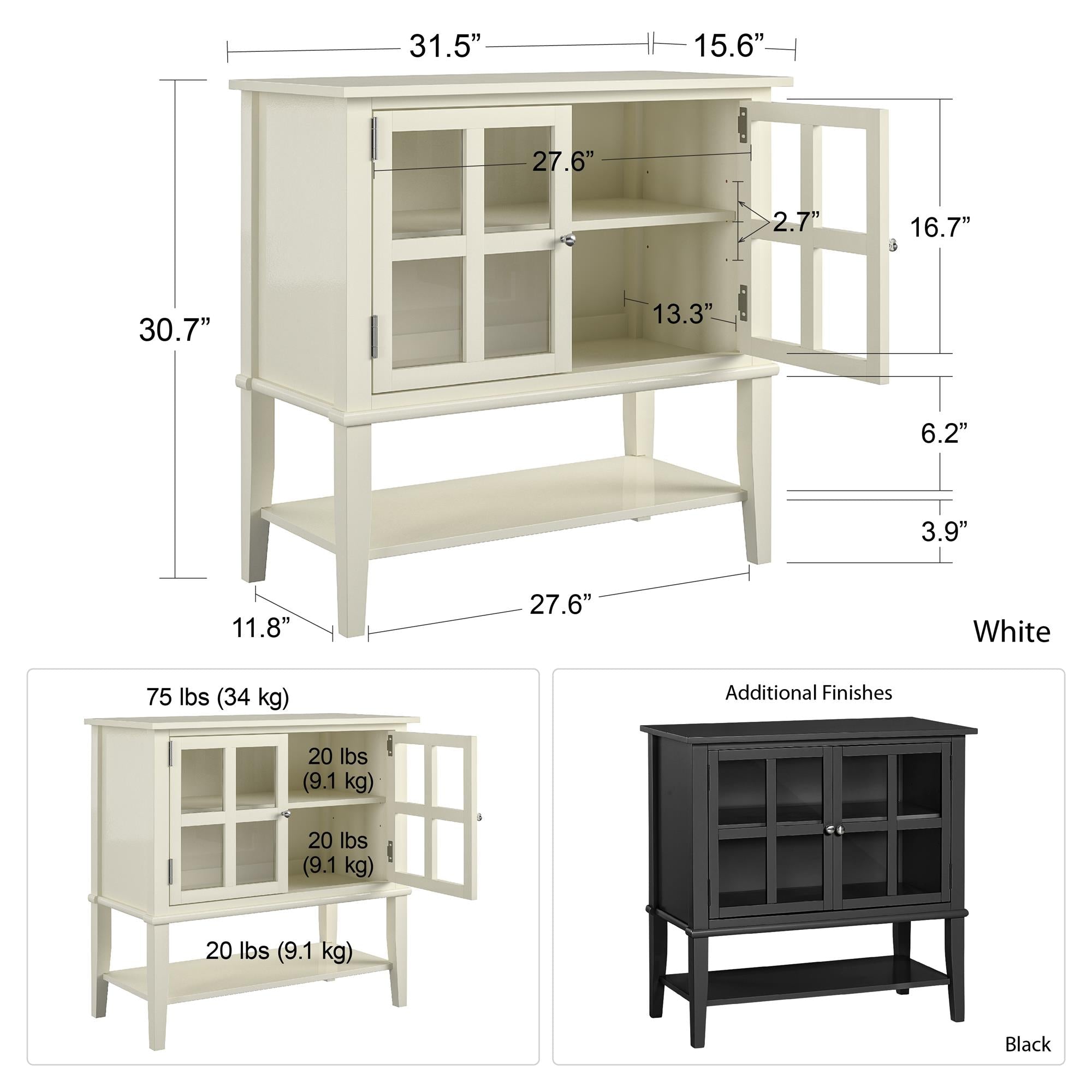 Vitrinskåp - 80x78x40 cm - med 2 dörrar med glasfront och hyllplan - vit - Franklin - Vitrinskåp - Vitrinskåp - 80x78x40 cm - med 2 dörrar med glasfront och hyllplan - vit - Franklin - 