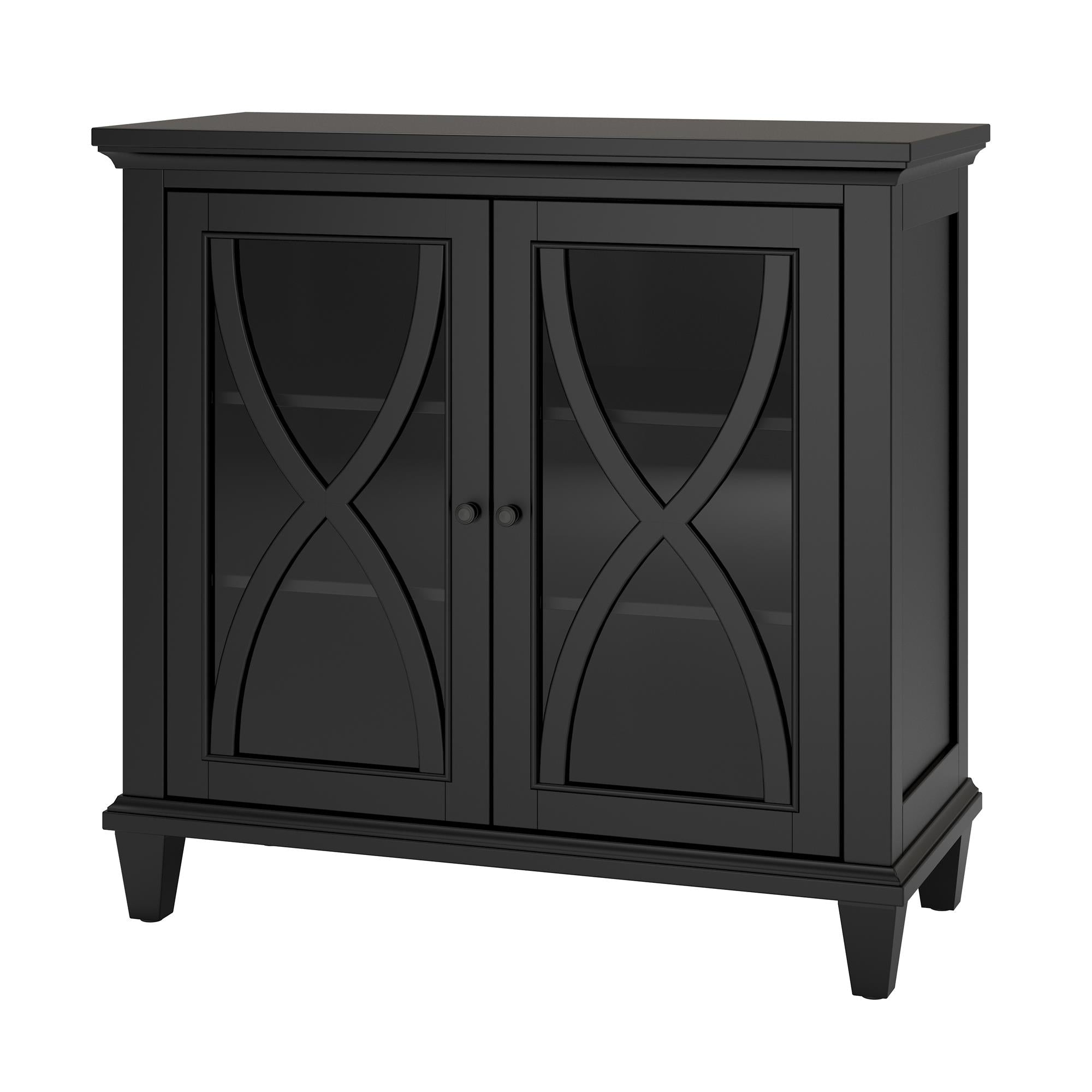 Vitrinskåp - 80x38x86 cm - med 2 dörrar och 3 hyllor, i klassisk stil - svart - Ellington - Vitrinskåp - Vitrinskåp - 80x38x86 cm - med 2 dörrar och 3 hyllor, i klassisk stil - svart - Ellington - 