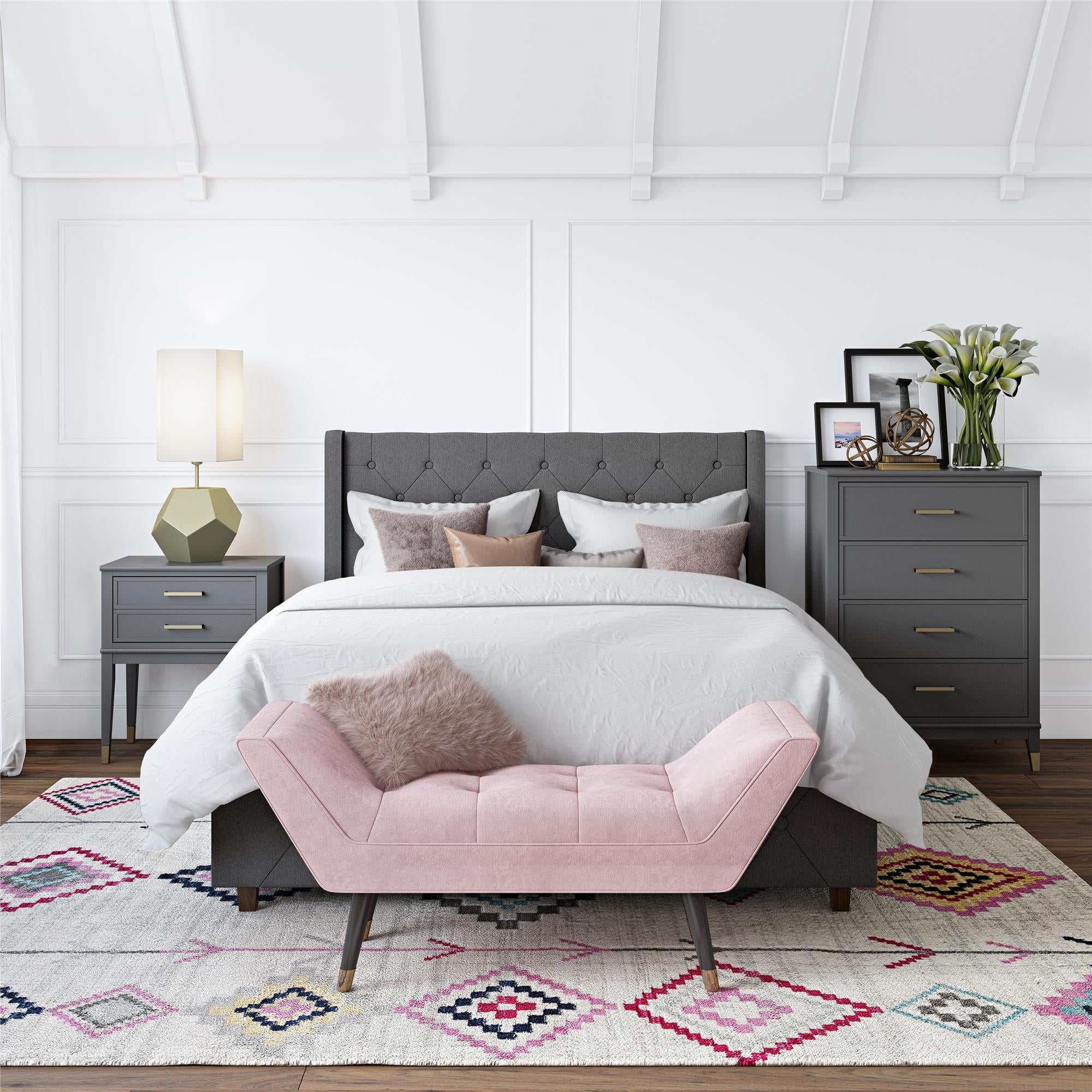 Byrå - 75x50x106 cm - med 4 lådor, handtag och ben i guldfärg - grå - Westerleigh - Byråar - Westerleigh 4 - Drawer Gray Chest - Stylish Storage Solution - MASTERSTORE - 8595677160130 - Chest of Drawers - 3640408COM - 8595677160130 - 
