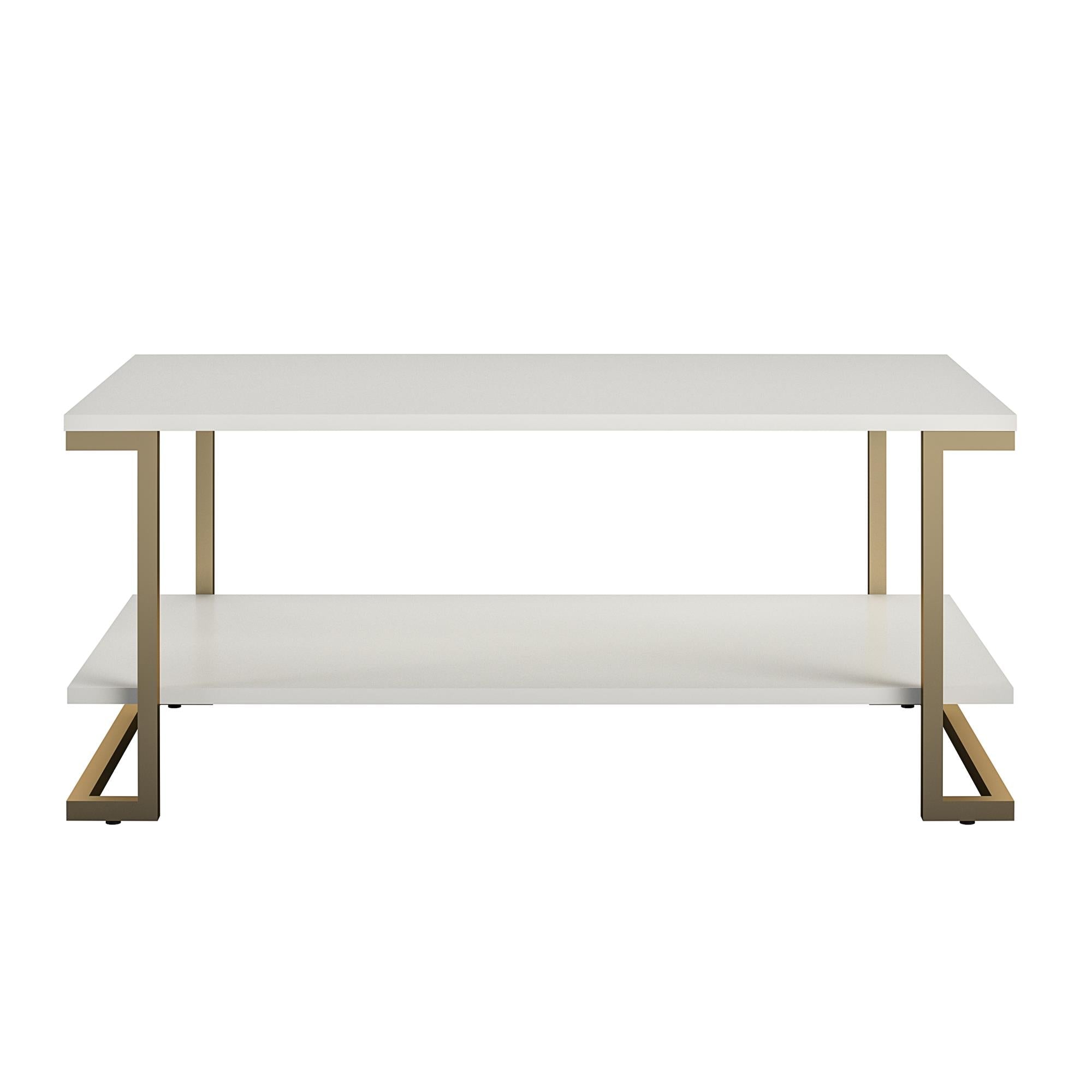 Soffbord - 106x60x45 cm - med hyllplan för förvaring och metallram i guldfärg - vit - Camila - Soffbord - Soffbord - 106x60x45 cm - med hyllplan för förvaring och metallram i guldfärg - vit - Camila - 