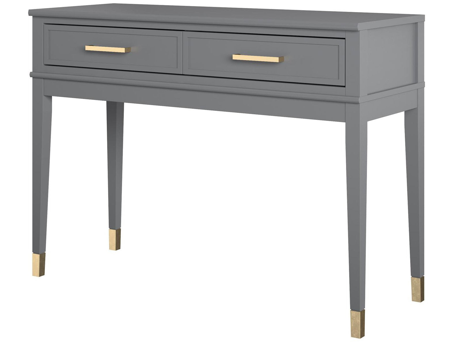 Konsolbord - 104x40x76 cm - med 2 lådor, handtag och ben med gulddetaljer - grå - Westerleigh - Konsolbord - Konsolbord - 104x40x76 cm - med 2 lådor, handtag och ben med gulddetaljer - grå - Westerleigh - 
