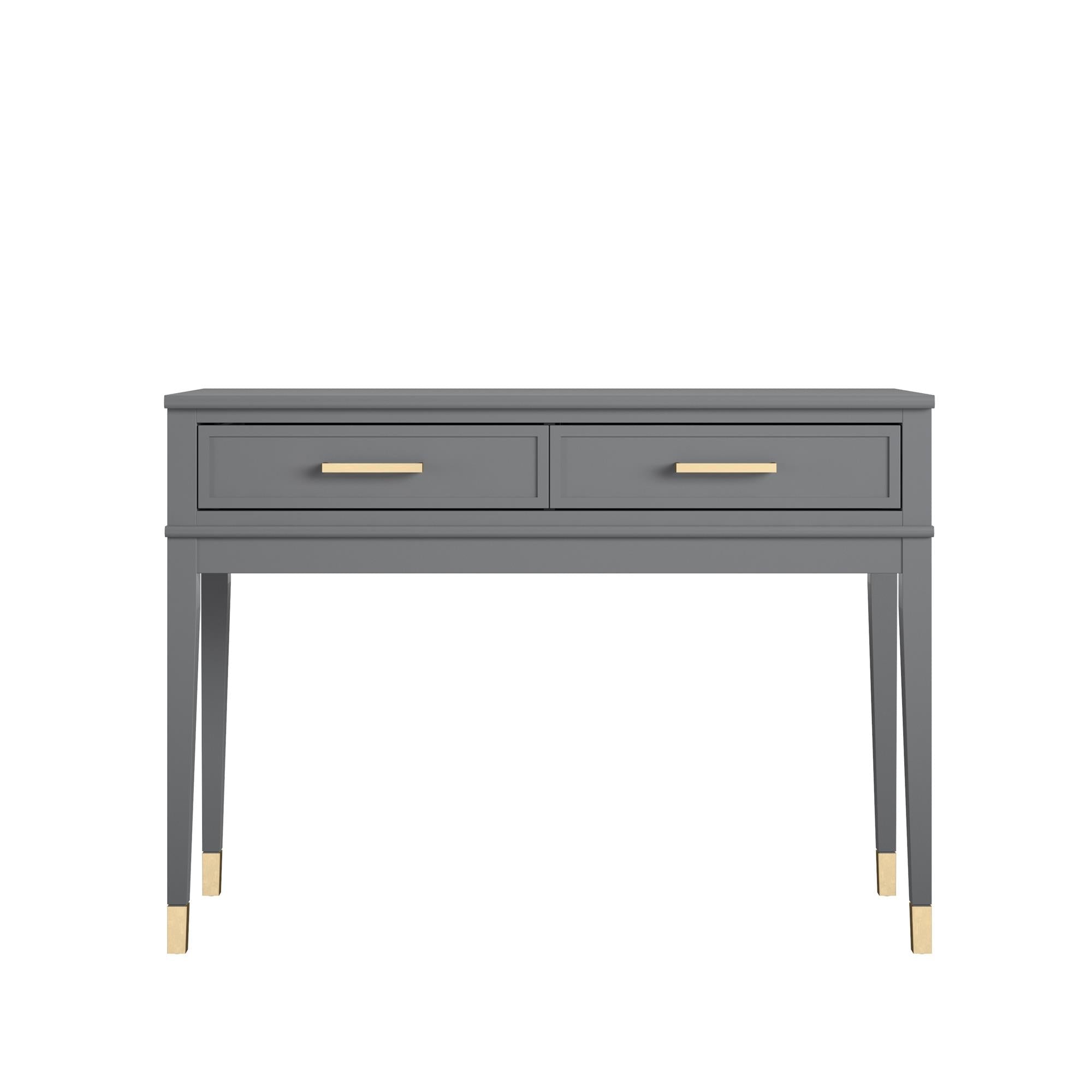 Konsolbord - 104x40x76 cm - med 2 lådor, handtag och ben med gulddetaljer - grå - Westerleigh - Konsolbord - Konsolbord - 104x40x76 cm - med 2 lådor, handtag och ben med gulddetaljer - grå - Westerleigh - 