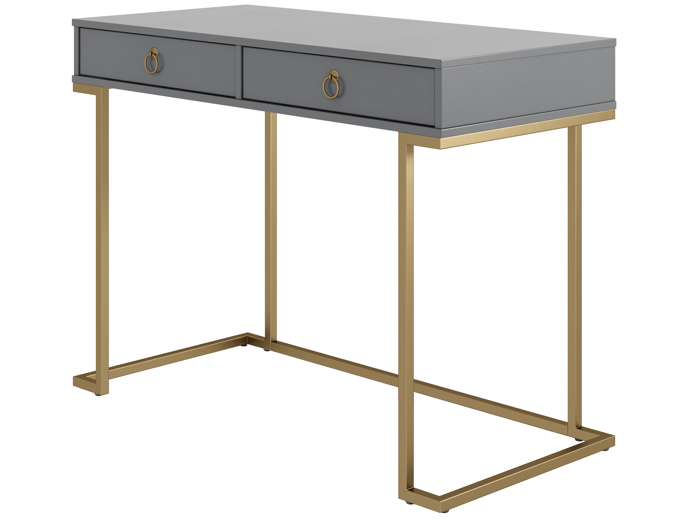 Skrivbord - 106x50x78 cm - med två lådor, metallben i guldfinish - grå - Camila