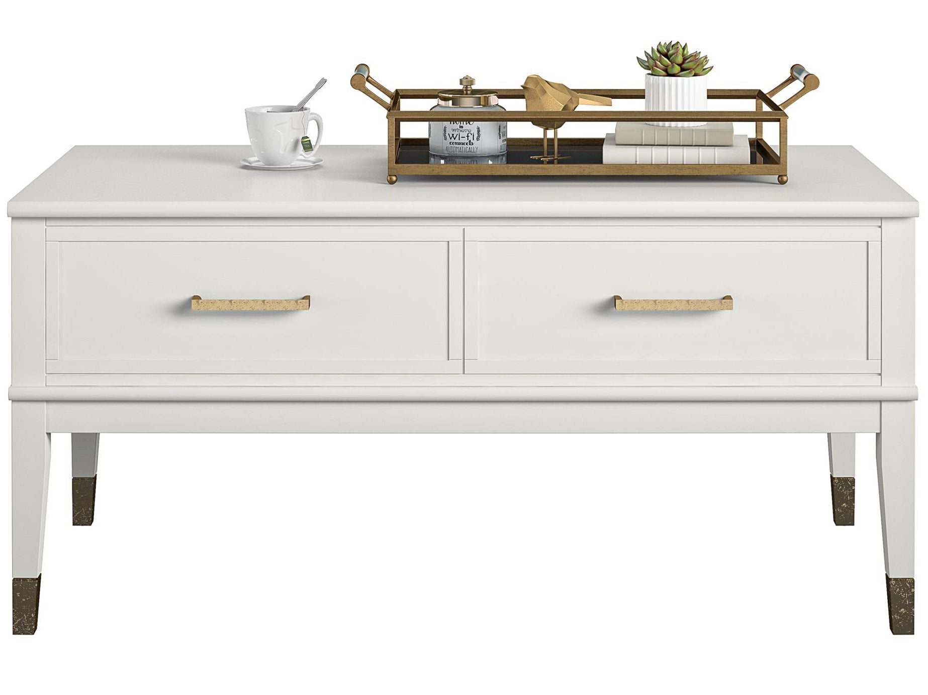 Soffbord - 106x52x51 cm - med 2 lådor och toppbricka med lyftfunktion - vit - Westerleigh - Soffbord - Soffbord - 106x52x51 cm - med 2 lådor och toppbricka med lyftfunktion - vit - Westerleigh - 