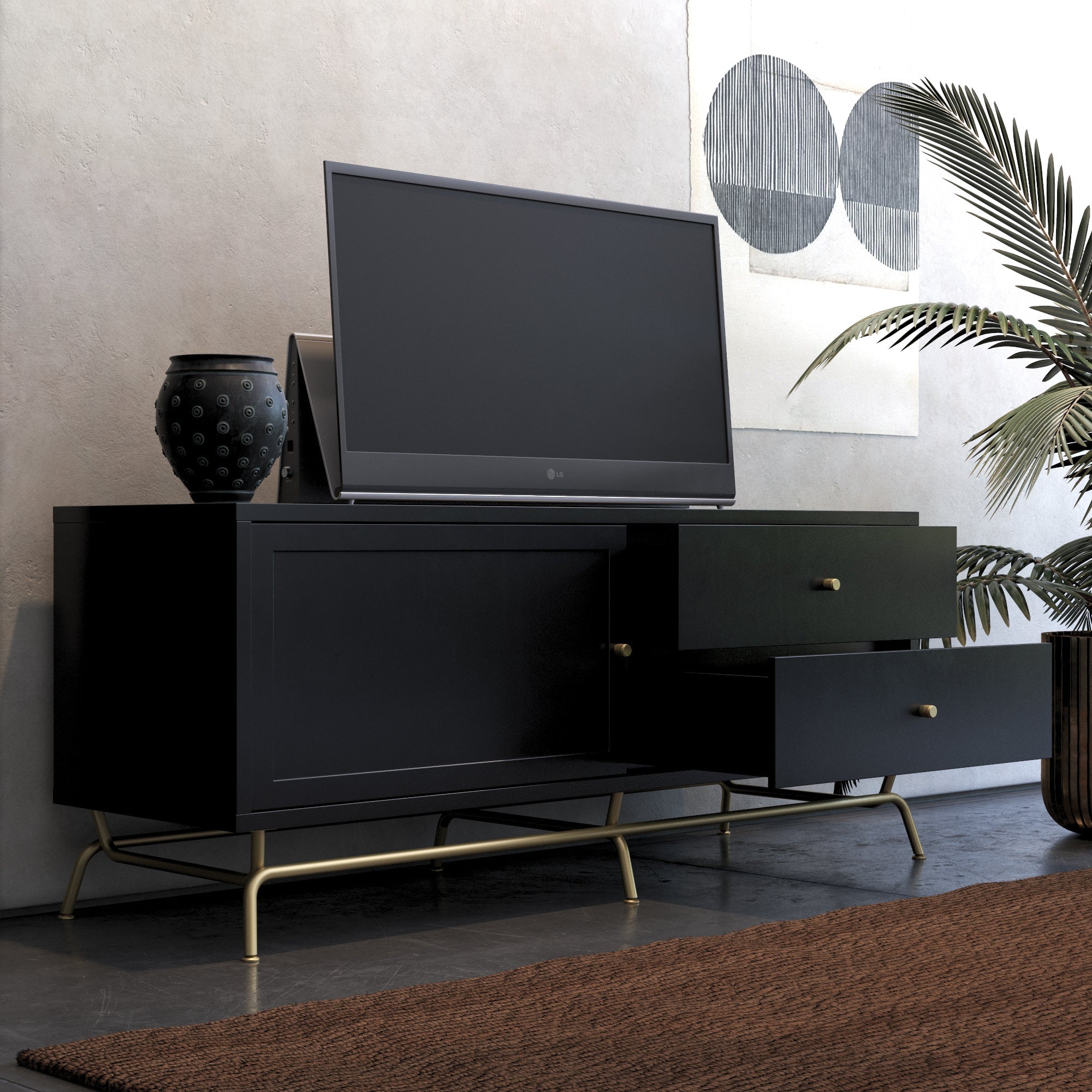 TV - bänk - 150x48x62 cm - med 2 lådor och 1 skåp - svart - Nova - TV - möbler - TV - bänk - 150x48x62 cm - med 2 lådor och 1 skåp - svart - Nova - 