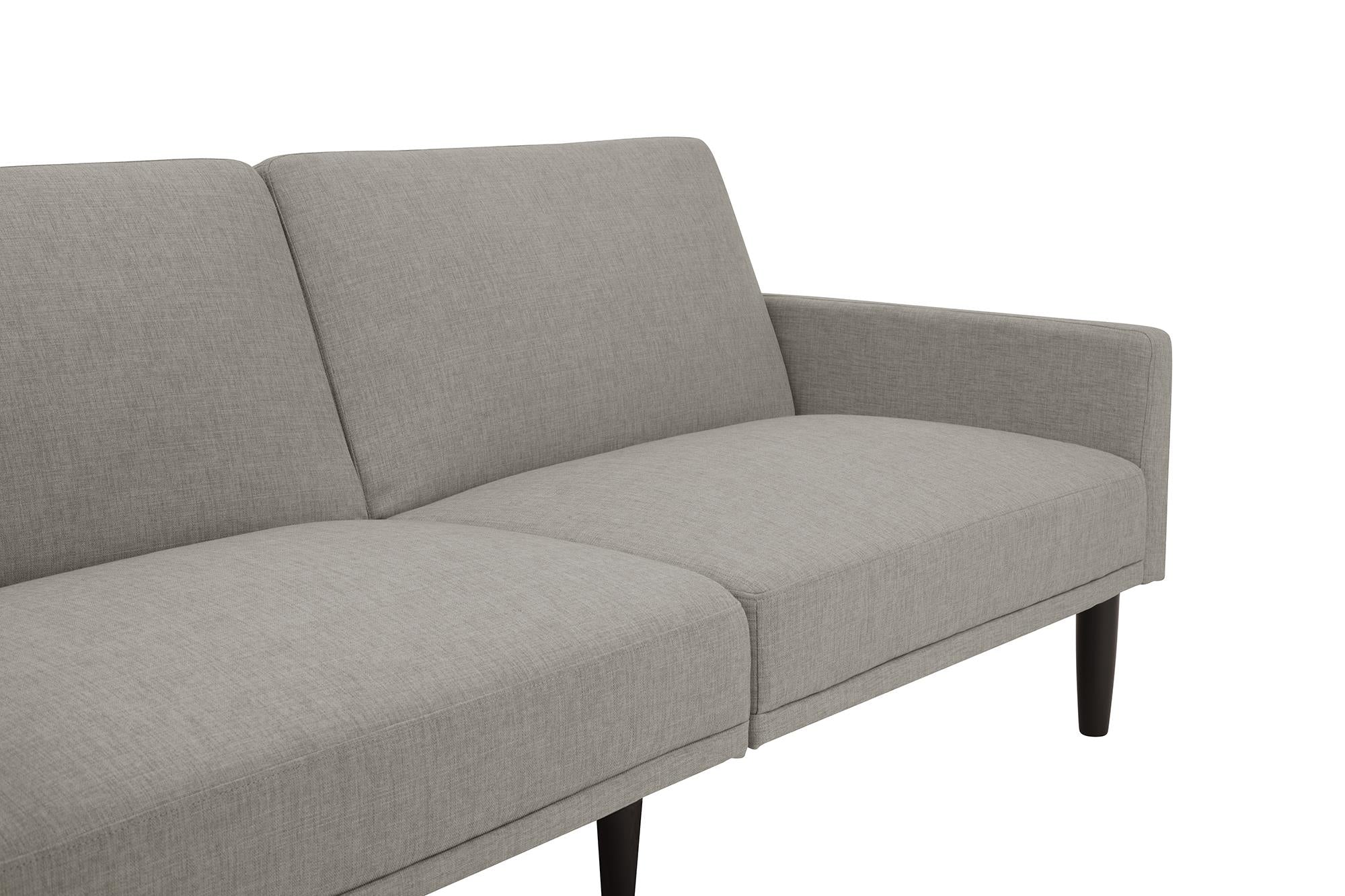 Essentials 3-sits bäddsoffa, ljusgrå Ellis matstol, guld