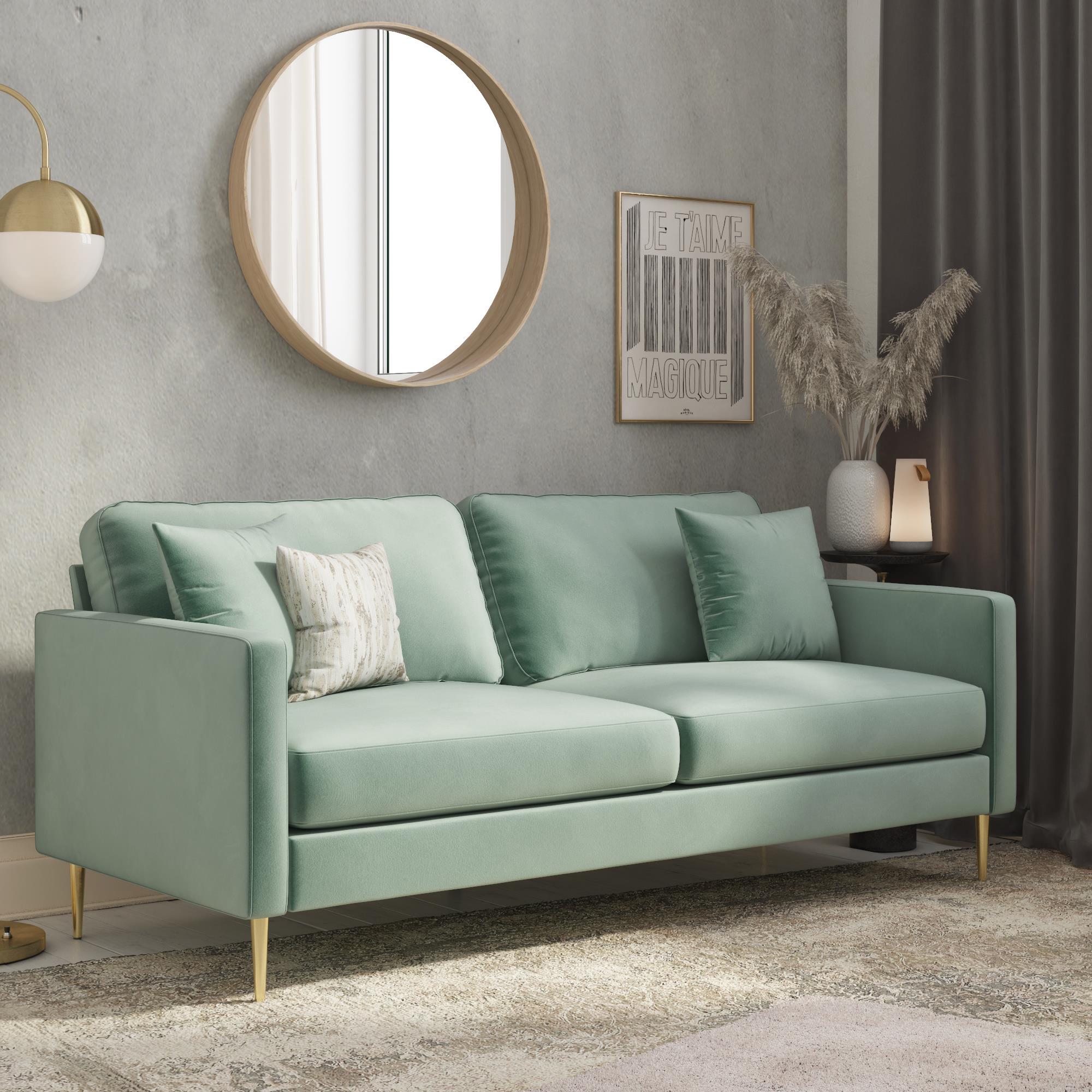 Soffa - 184x85x81 cm - för 3 personer, med sammetsklädsel och guldfärgade metallben - grön - Highland - Soffor - Soffa - 184x85x81 cm - för 3 personer, med sammetsklädsel och guldfärgade metallben - grön - Highland - 