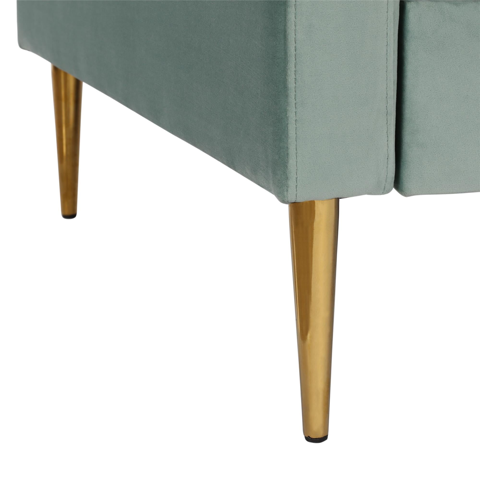 Soffa - 184x85x81 cm - för 3 personer, med sammetsklädsel och guldfärgade metallben - grön - Highland - Soffor - Soffa - 184x85x81 cm - för 3 personer, med sammetsklädsel och guldfärgade metallben - grön - Highland - 