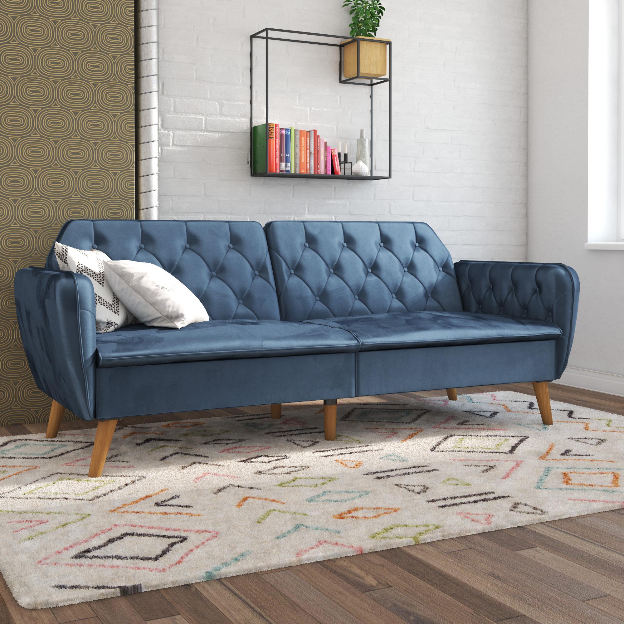 Bäddsoffa - 211x85x83 cm - för 3 personer, klädd med sammet - blå - Tallulah - Bäddsoffor - Bäddsoffa - 211x85x83 cm - för 3 personer, klädd med sammet - blå - Tallulah - 
