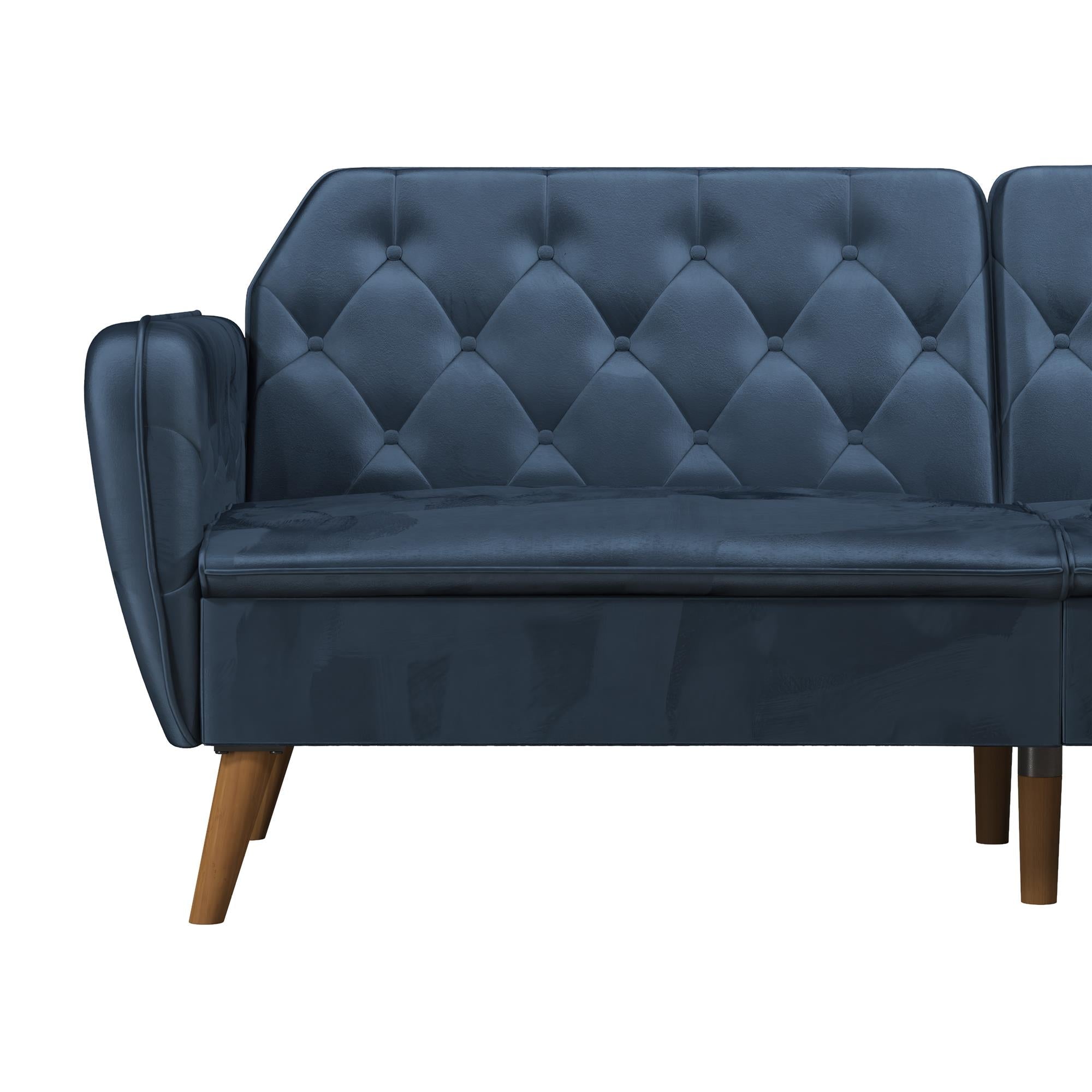 Bäddsoffa - 211x85x83 cm - för 3 personer, klädd med sammet - blå - Tallulah - Bäddsoffor - Bäddsoffa - 211x85x83 cm - för 3 personer, klädd med sammet - blå - Tallulah - 