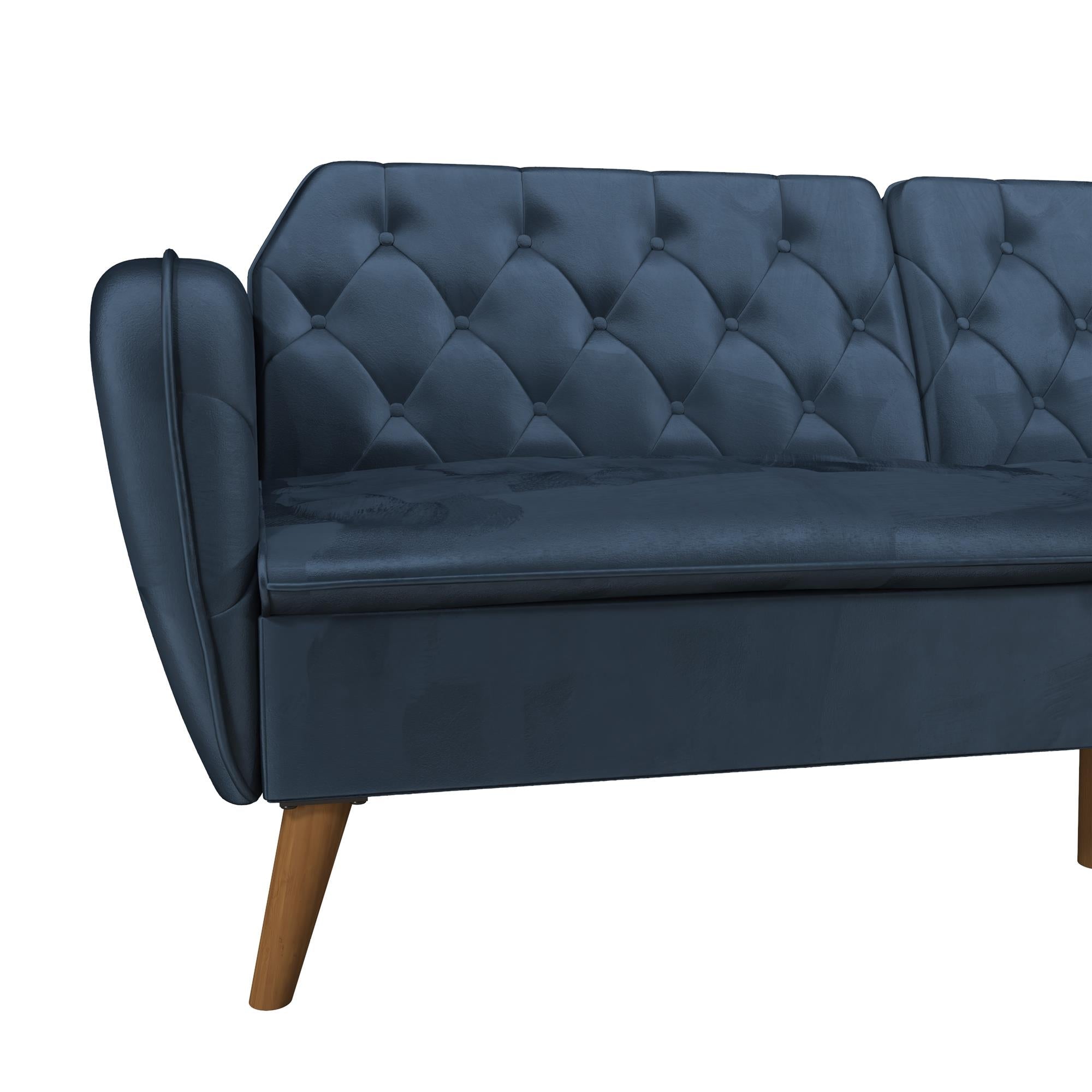 Bäddsoffa - 211x85x83 cm - för 3 personer, klädd med sammet - blå - Tallulah - Bäddsoffor - Bäddsoffa - 211x85x83 cm - för 3 personer, klädd med sammet - blå - Tallulah - 