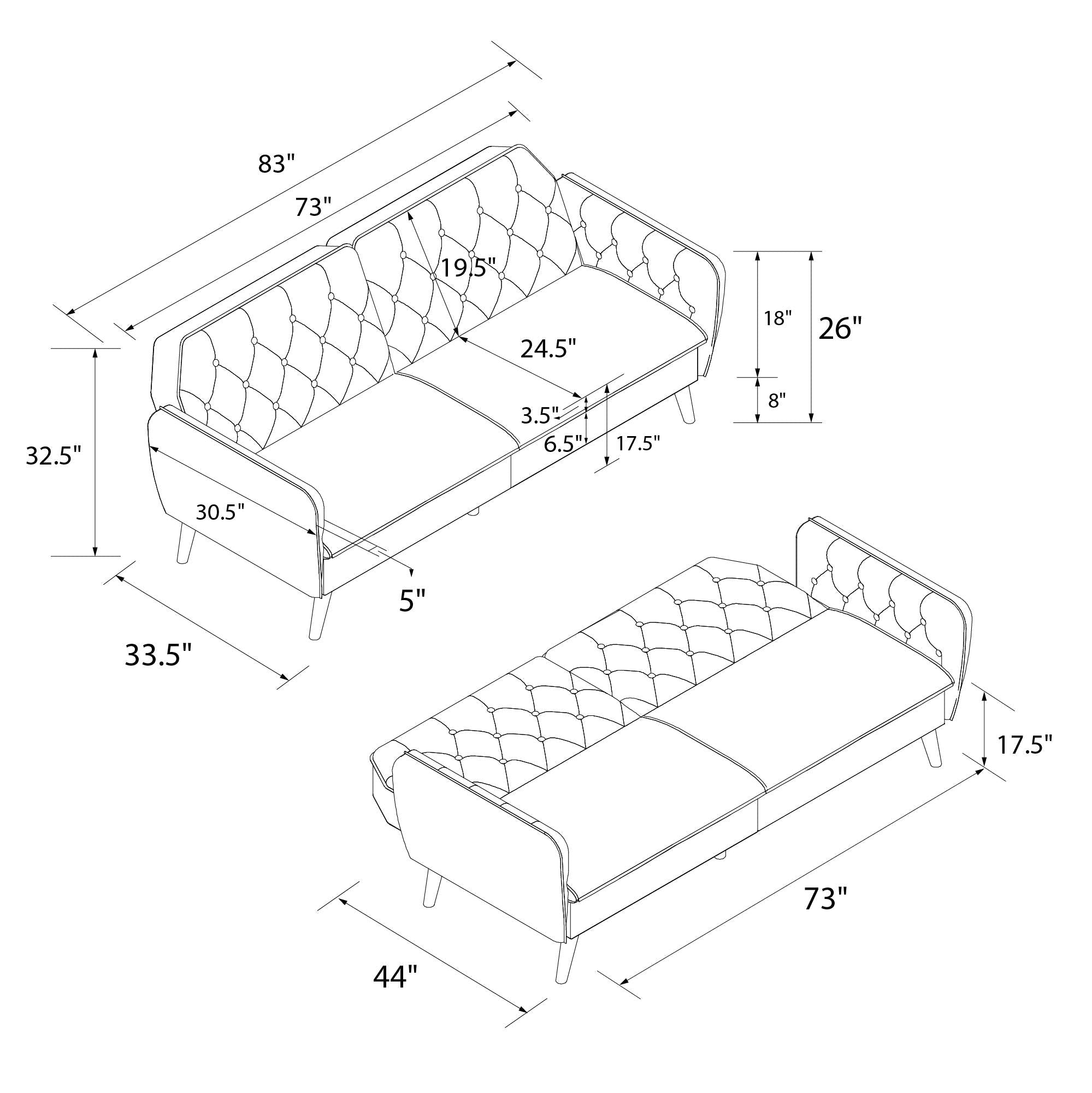 Bäddsoffa - 211x85x83 cm - för 3 personer, klädd med sammet - grön - Tallulah - Bäddsoffor - Bäddsoffa - 211x85x83 cm - för 3 personer, klädd med sammet - grön - Tallulah - 