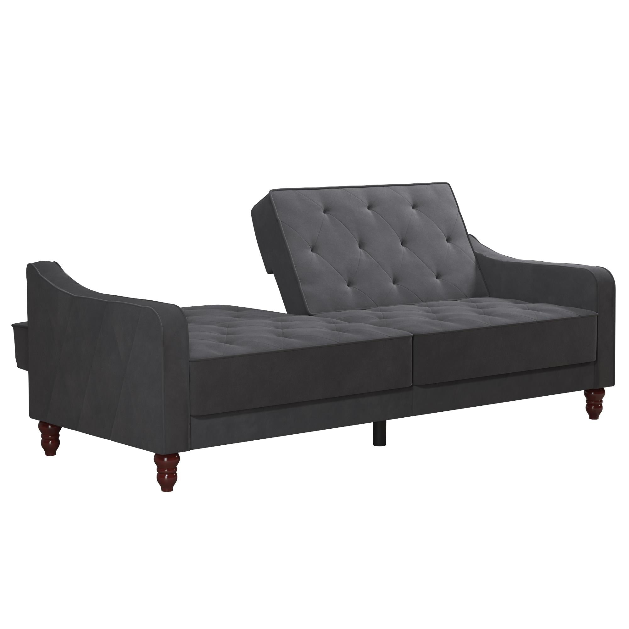 Bäddsoffa - 207x85x88 cm - för 3 personer, klädd med sammet - grå - Vintage - Bäddsoffor - Bäddsoffa - 207x85x88 cm - för 3 personer, klädd med sammet - grå - Vintage - 