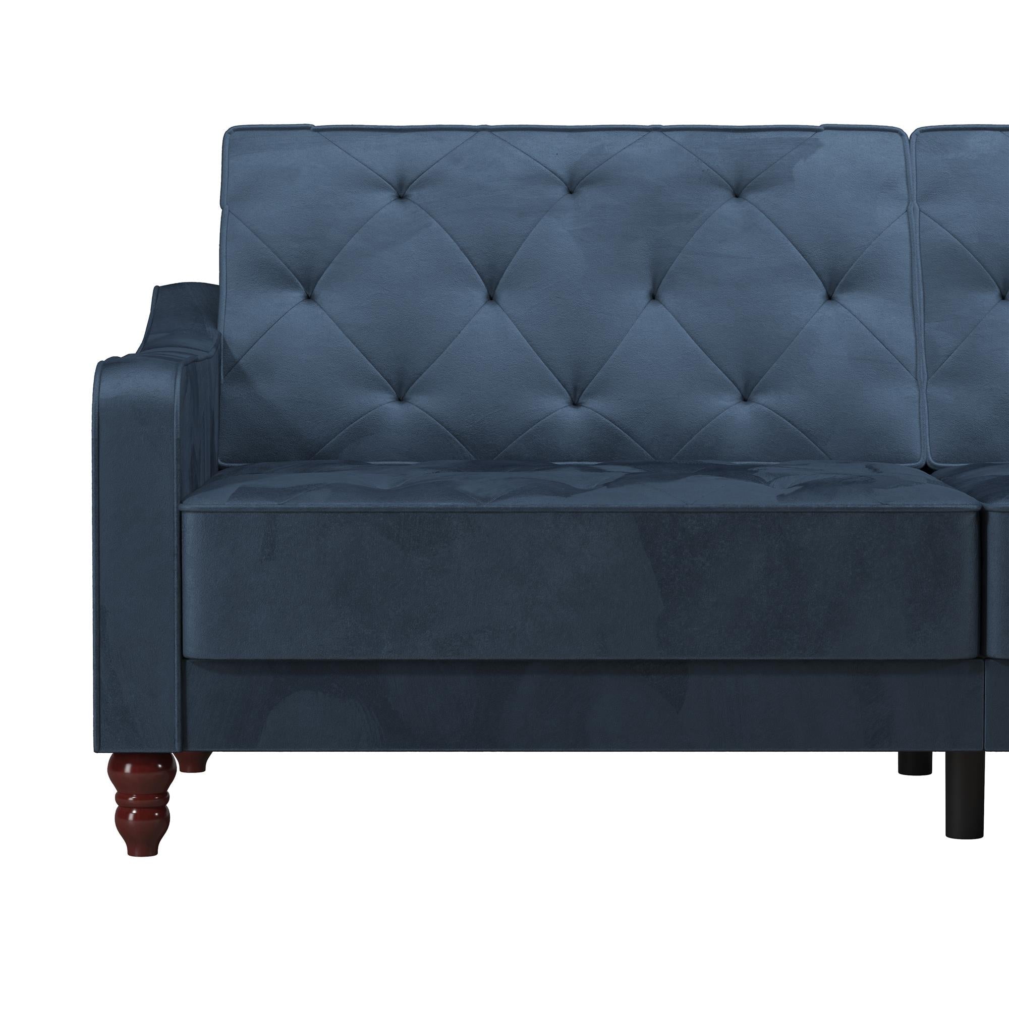 Bäddsoffa - 207x85x 88 cm - för 3 personer, klädd med sammet - blå - Vintage - Bäddsoffor - Elegant Blue Vintage 3 - Seater Sofa Bed with Split - Back Function - MASTERSTORE - 8595677162189 - Sofa Beds - 2238679N - 8595677162189 - 