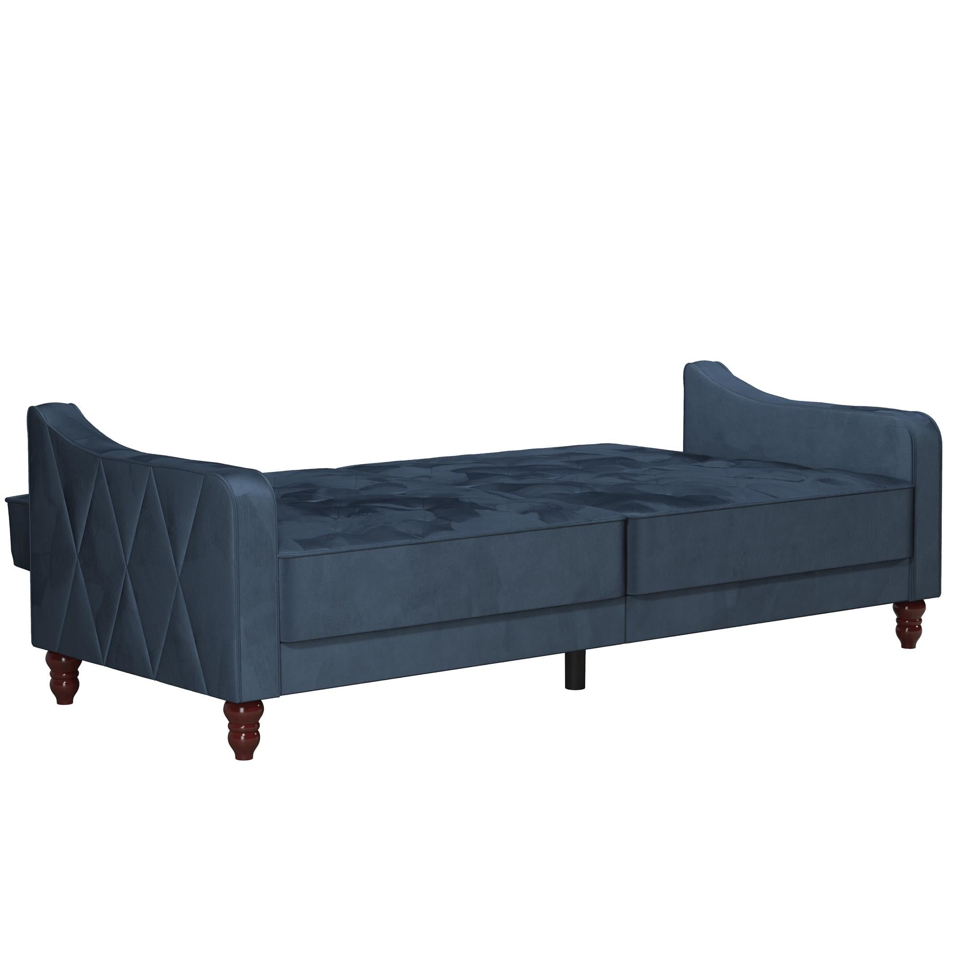 Bäddsoffa - 207x85x 88 cm - för 3 personer, klädd med sammet - blå - Vintage - Bäddsoffor - Bäddsoffa - 207x85x 88 cm - för 3 personer, klädd med sammet - blå - Vintage - 
