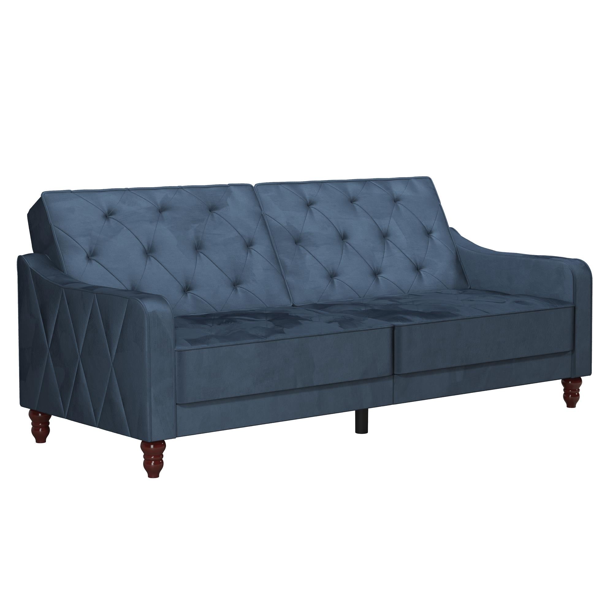 Bäddsoffa - 207x85x 88 cm - för 3 personer, klädd med sammet - blå - Vintage - Bäddsoffor - Elegant Blue Vintage 3 - Seater Sofa Bed with Split - Back Function - MASTERSTORE - 8595677162189 - Sofa Beds - 2238679N - 8595677162189 - 