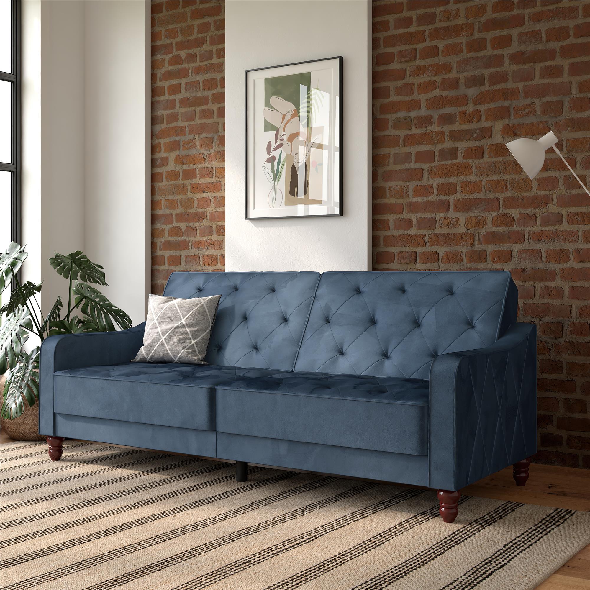 Bäddsoffa - 207x85x 88 cm - för 3 personer, klädd med sammet - blå - Vintage - Bäddsoffor - Bäddsoffa - 207x85x 88 cm - för 3 personer, klädd med sammet - blå - Vintage - 