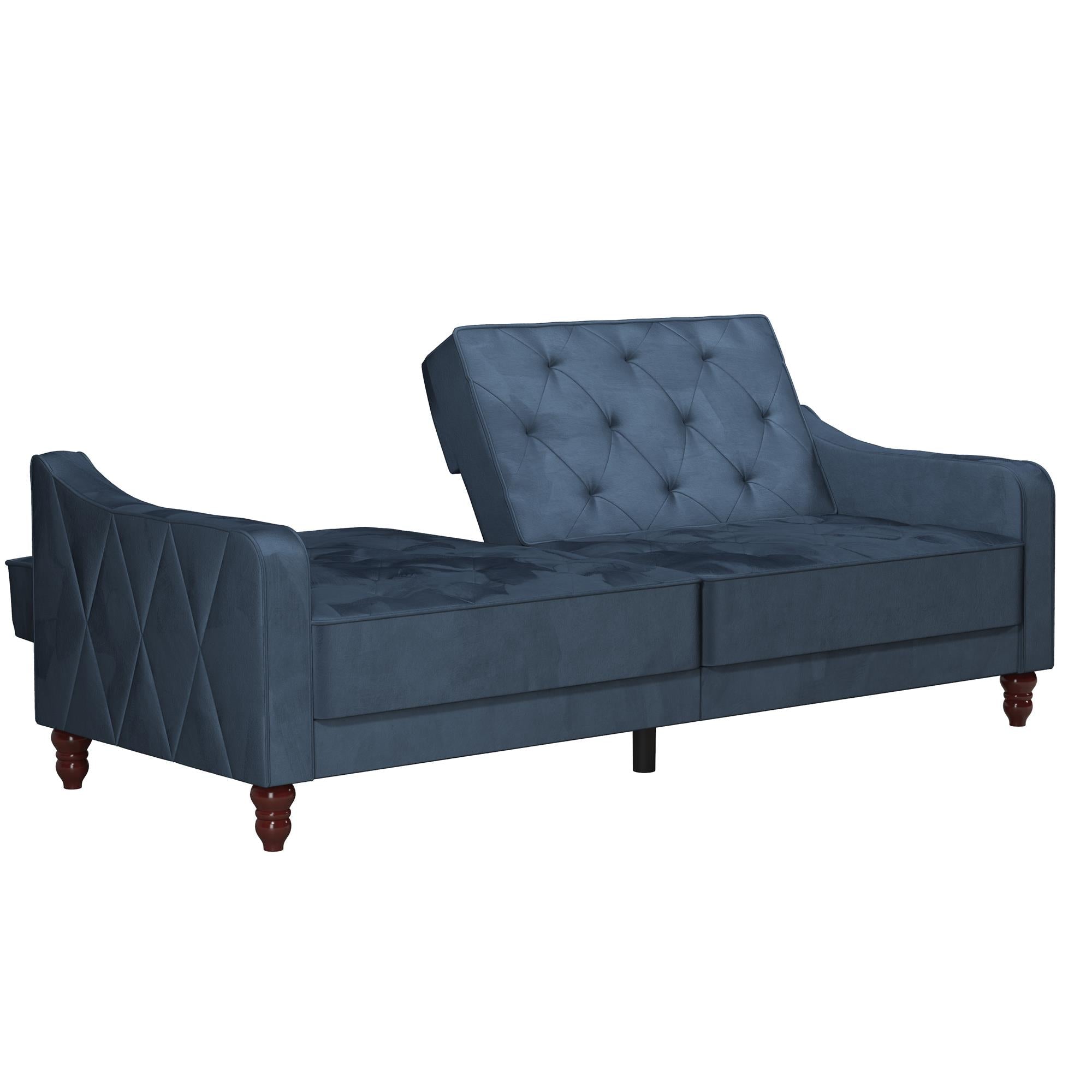Bäddsoffa - 207x85x 88 cm - för 3 personer, klädd med sammet - blå - Vintage - Bäddsoffor - Bäddsoffa - 207x85x 88 cm - för 3 personer, klädd med sammet - blå - Vintage - 