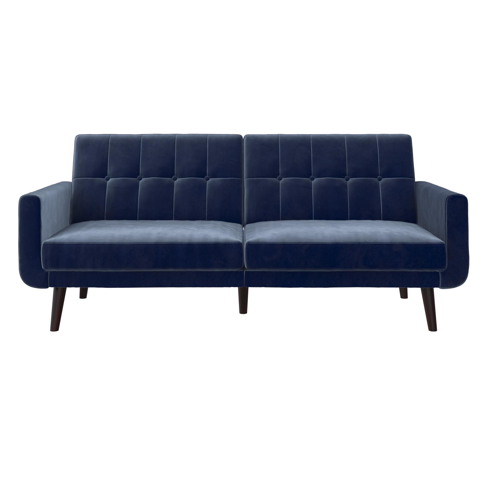 Bäddsoffa - 199x86x83 cm - för 3 personer, klädd med sammet - blå - Nola - Bäddsoffor - Bäddsoffa - 199x86x83 cm - för 3 personer, klädd med sammet - blå - Nola - 