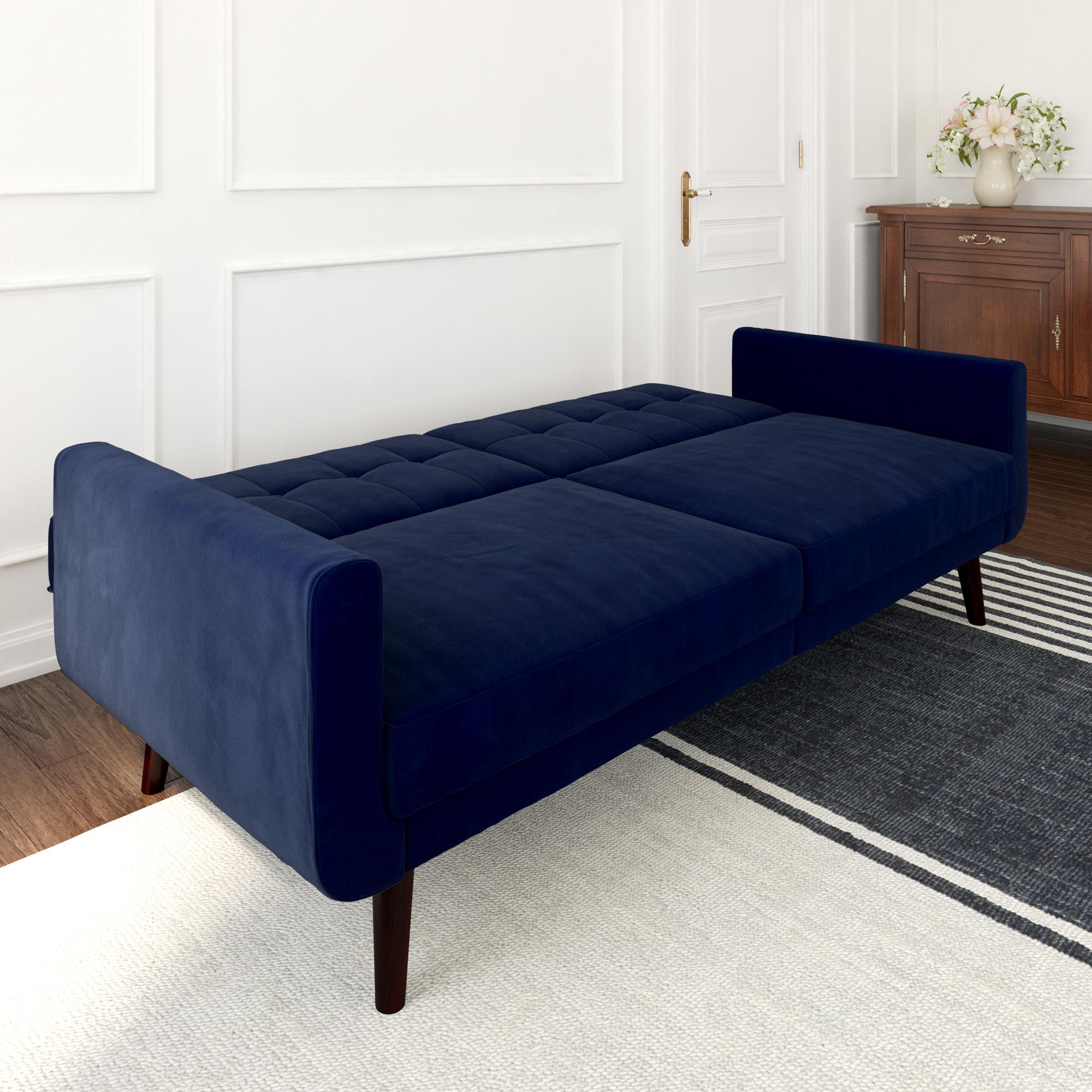 Bäddsoffa - 199x86x83 cm - för 3 personer, klädd med sammet - blå - Nola - Bäddsoffor - Bäddsoffa - 199x86x83 cm - för 3 personer, klädd med sammet - blå - Nola - 