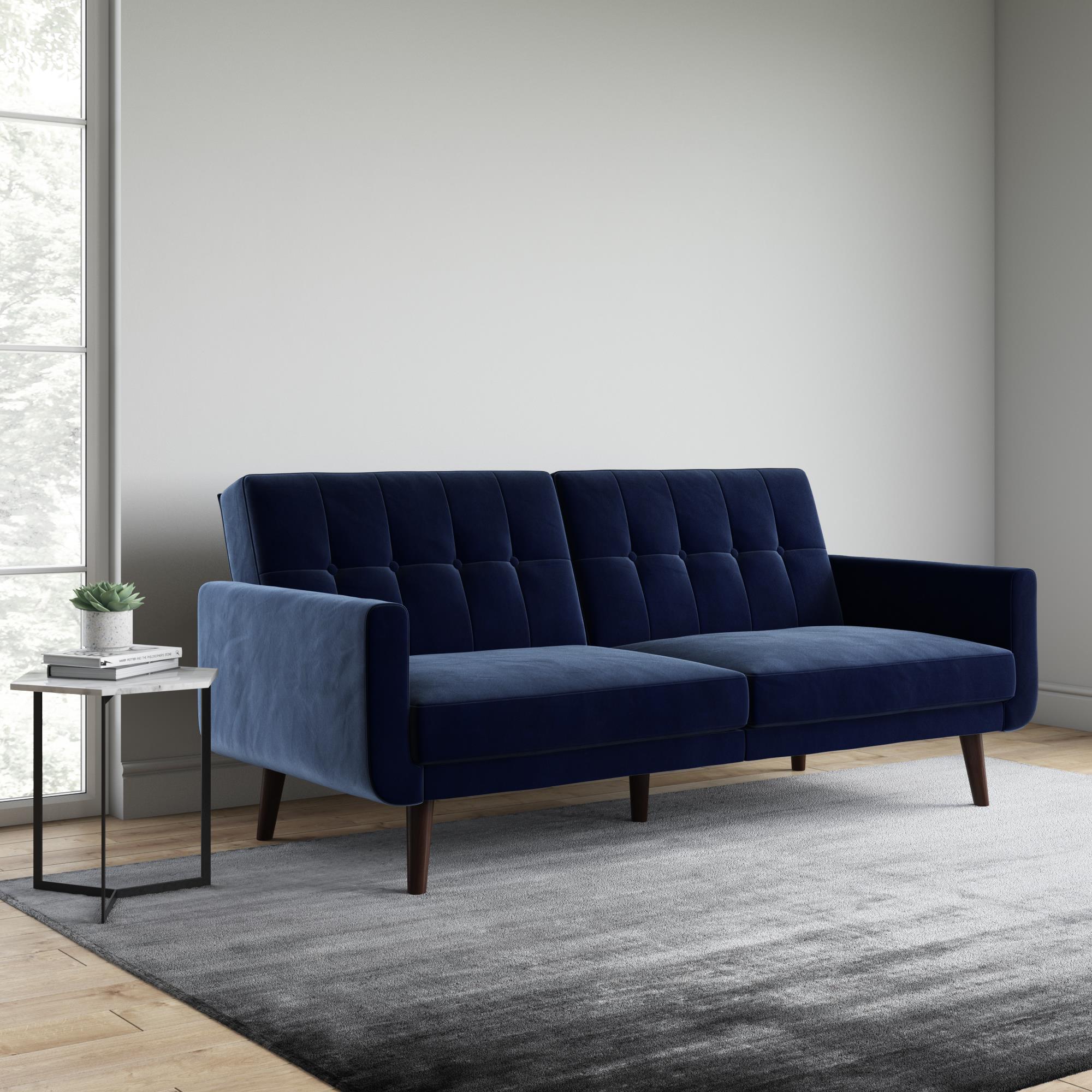 Bäddsoffa - 199x86x83 cm - för 3 personer, klädd med sammet - blå - Nola - Bäddsoffor - Bäddsoffa - 199x86x83 cm - för 3 personer, klädd med sammet - blå - Nola - 