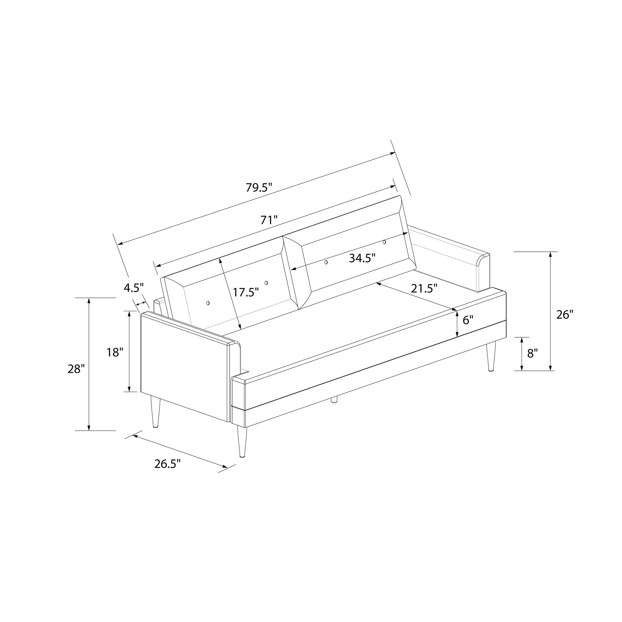 Soffa - 200x79x84 cm - för 3 personer, med sammetsklädsel och svarta metallben - grå - Bailey - Soffor - Soffa - 200x79x84 cm - för 3 personer, med sammetsklädsel och svarta metallben - grå - Bailey - 